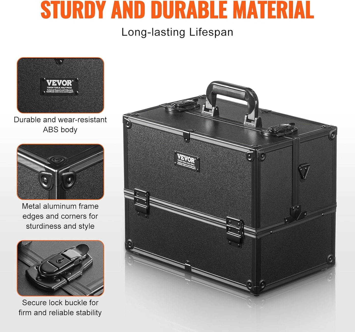 VEVOR Makeup Train Case Professional Makeup Storage Organizer Box Make Up Carrier for Women and Girls