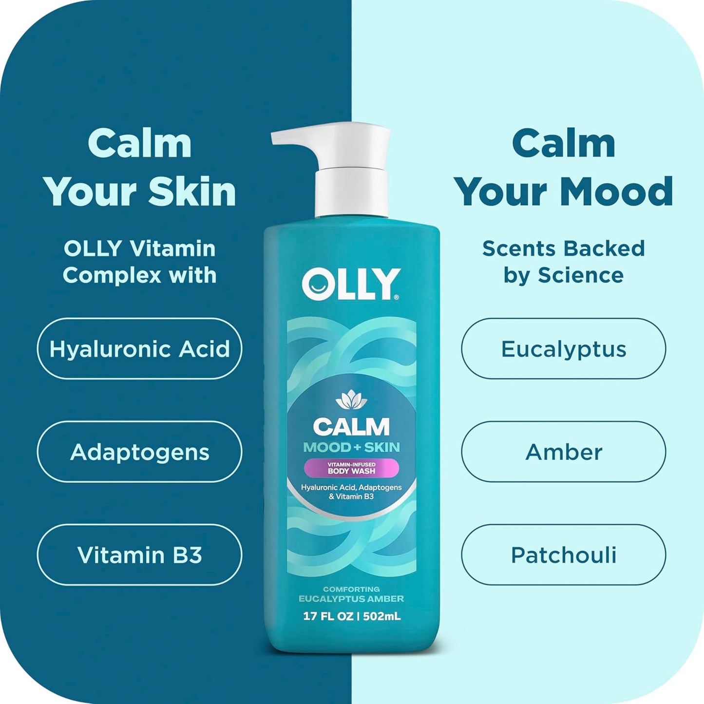 OLLY Body Wash Mixed Pack 4 Count to Restore Skin barrier & Hydrate skin 3 oz