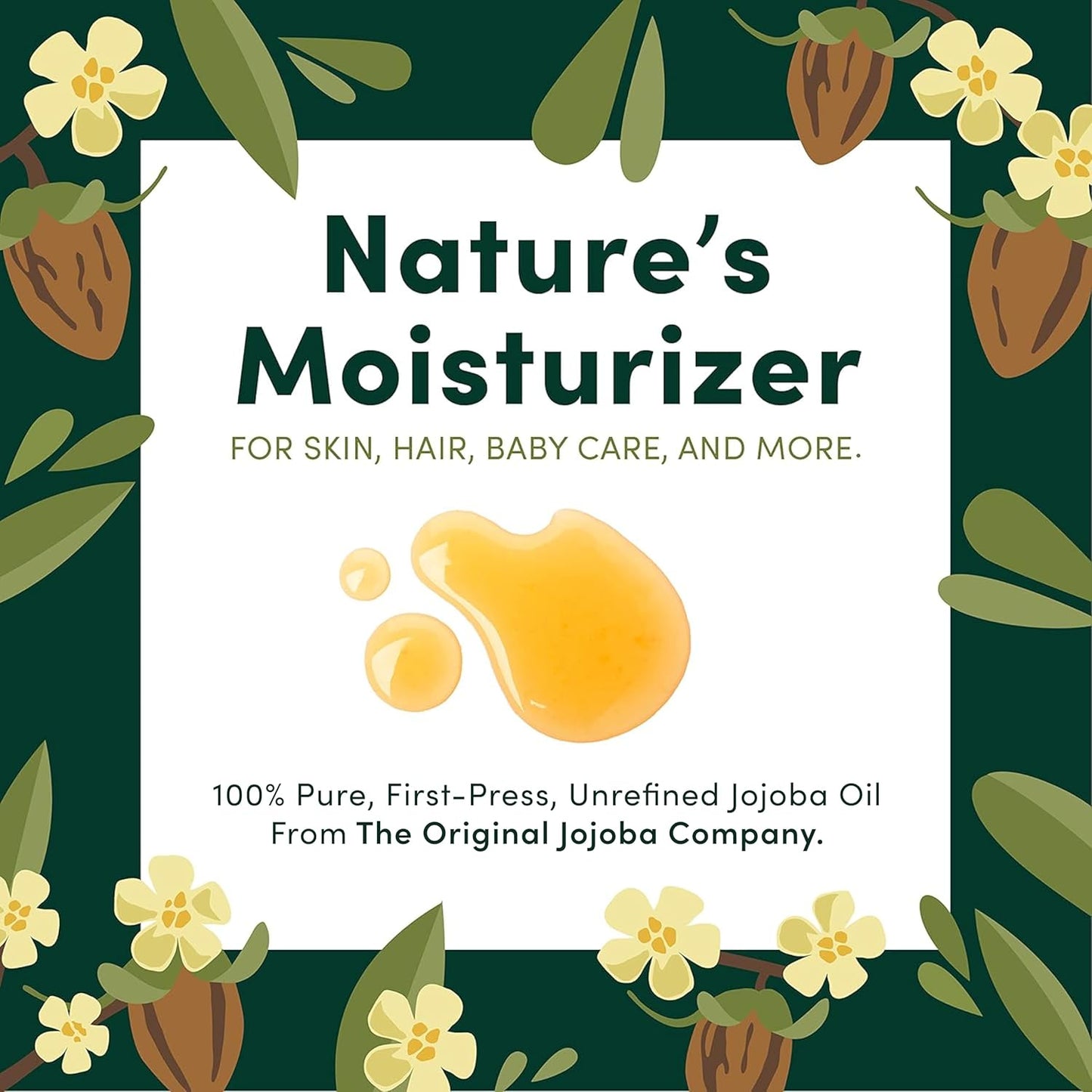 HobaCare Natural Organic Jojoba Oil for Hair, Skincare, Face, Body, Scalp, Nails, Beard Care, Skin Massage – Unrefined Carrier Oil – 100% Pure, Hexane Free, Moisturizing (8.45 oz)