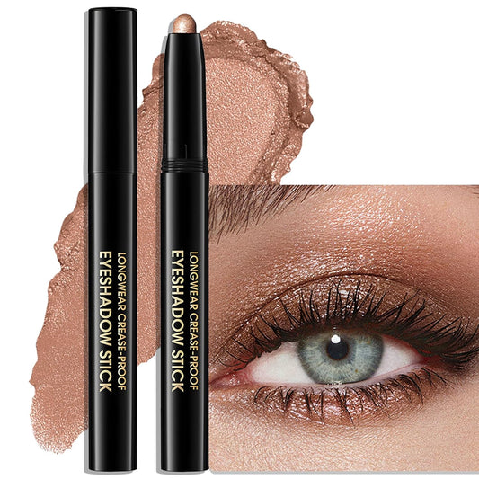 Eyeshadow Stick Waterproof Cream Eye Shadow Pencil Long-Lasting Crease-Proof Shimmer Glitter Eyeshadow Crayon Smooth High Pigmented Highlighter Neutral Eye Shadow Liner Makeup, 1 CARAMEL