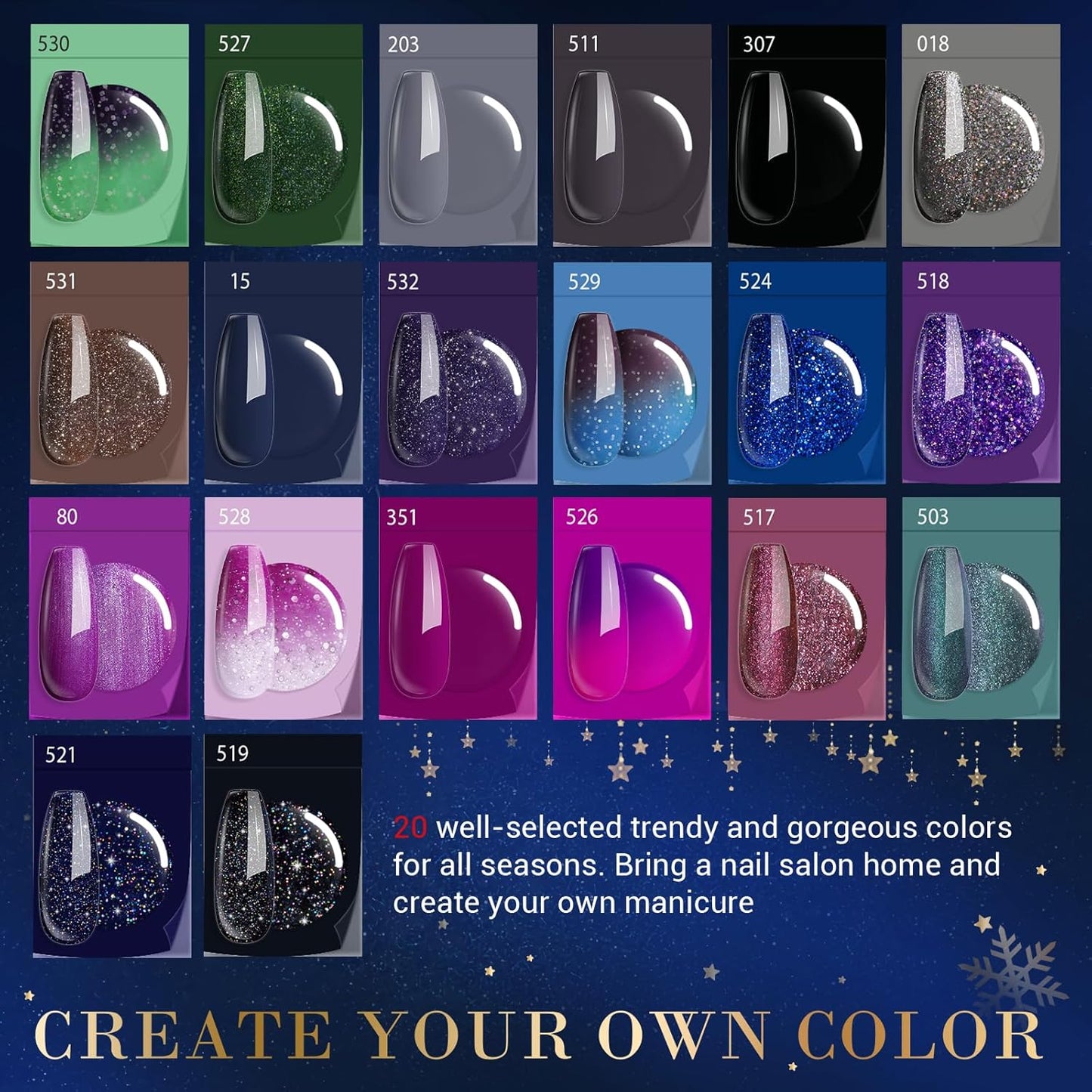 AZUREBEAUTY Dip Powder Nail Kit Starter Color Changing Glitter 20 Colors Magic Special Effect Dipping Powder Liquid Set with Base/Top Coat Activator for French Nails Manicure DIY Salon