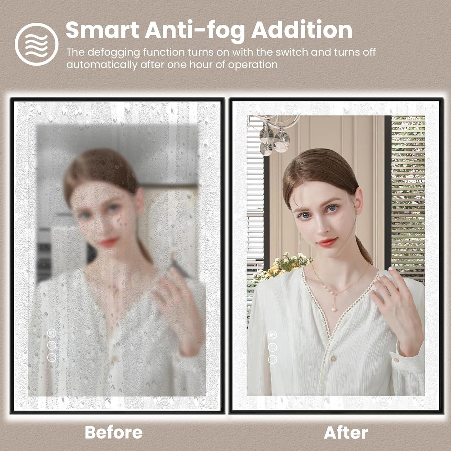 Amorho 55" X36" LED Bathroom Mirror with Black Frame, Front Light and Backlit(Controlled Separately), Stepless Dimmable, Anti-Fog, Shatter-Proof, 3 Colors, Memory