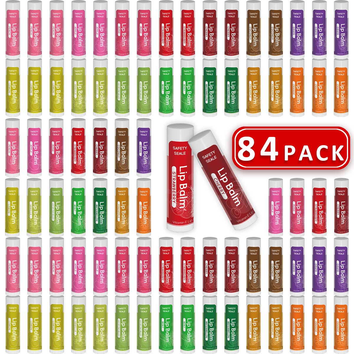 84 Pack Natural Lip Balm Bulk with Vitamin E and Coconut Oil Valentine's Day best choice- Moisturizing, Soothing, and Repairing Dry and Chapped Lips - 14 Flavors - Non-GMO