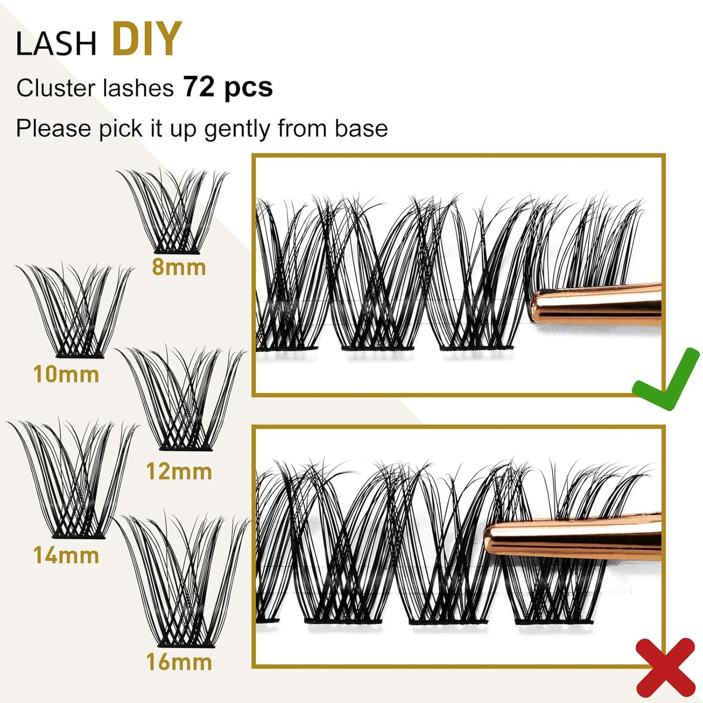 Lash Clusters B10 Mixed Tray DIY Eyelash Extensions 72 Clusters Lashes B&Q Eyelash Extensions Volume Wispy Individual Lash Clusters at Home Lash Extensions (B10,D-8-16MIX)