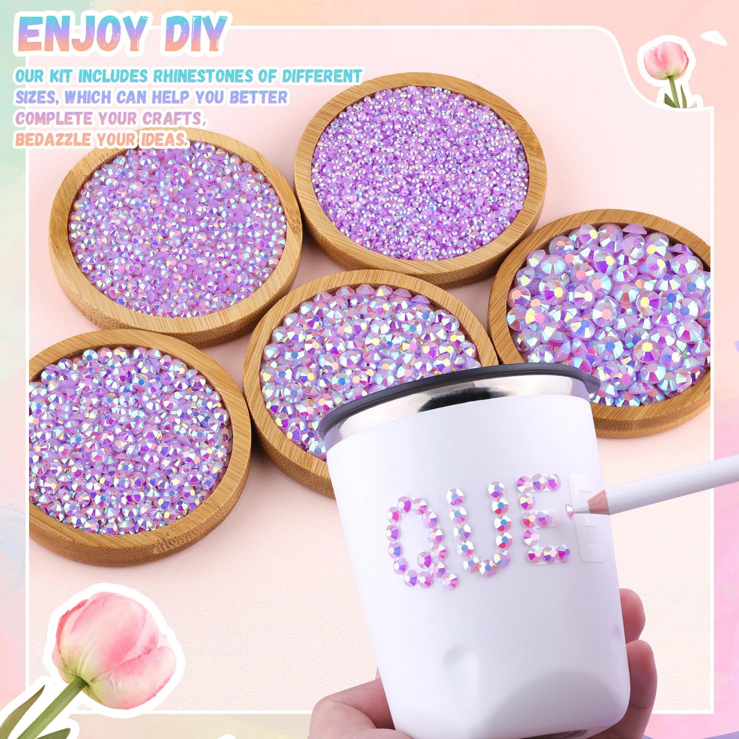 30000Pcs Resin Lavender Purple AB Rhinestones for Bedazzling Crafting with b7000 Jewelry Glue, Bulk Flatback Gems Bedazzler Kit for Crafts Clothes Fabric Nail Diamond Art, Assorted Size 2/3/4/5/6mm