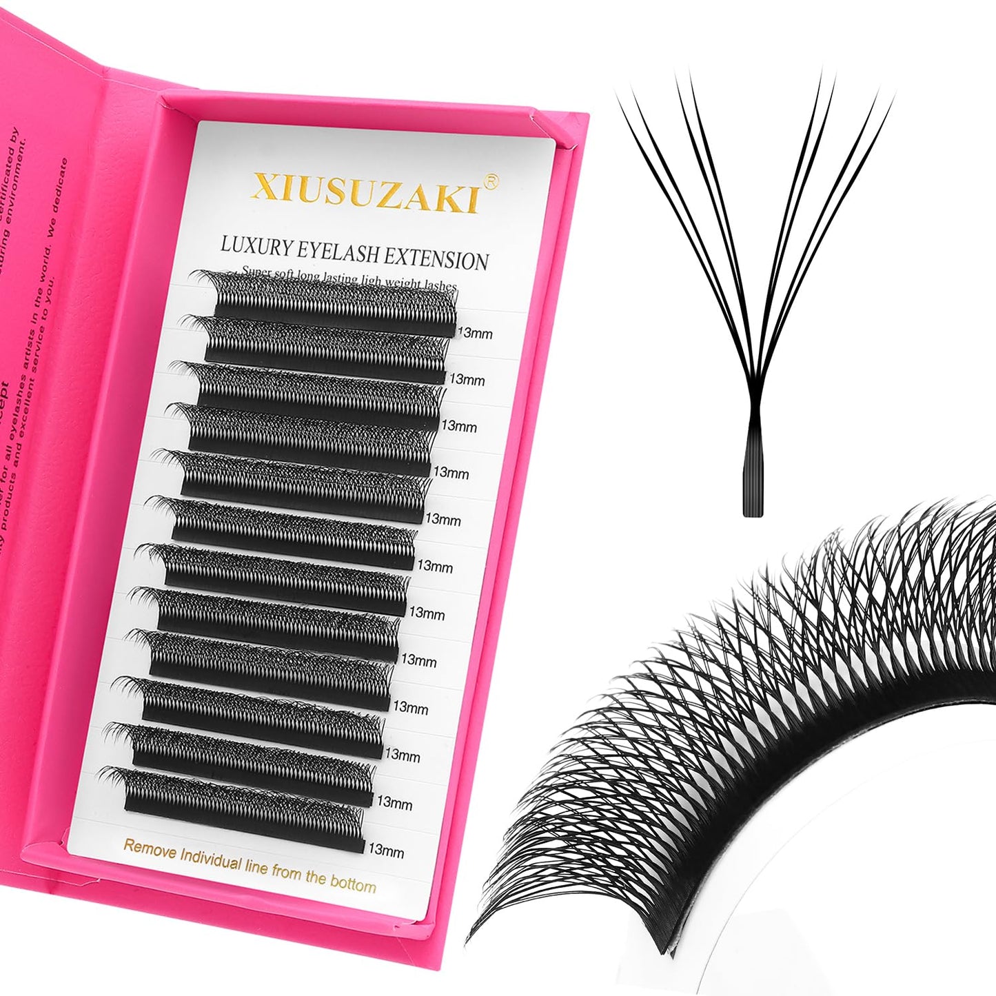 Lash Extensions Double Tips 4D Eyelash Extensions W Shape 0.07mm Thickness D Curl 10mm Premade Fans Easy Fan Volume Lashes Matte Black Crisscross(W-4D-Double Tips-0.07-D,10mm)