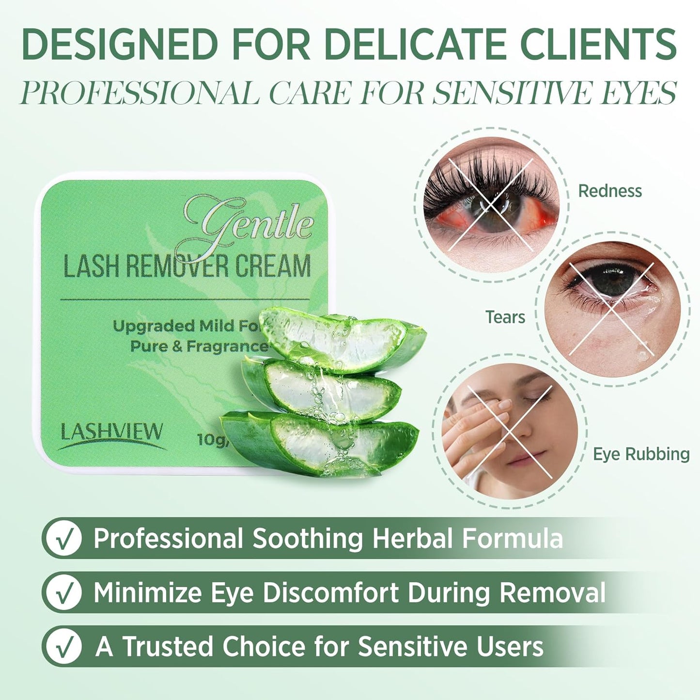 LASHVIEW Eyelash Extension Remover Cream - 1-3 Minutes Fast & Gentle Removal, Low Irritation Gel Texture for Sensitive Skin, Infused with Aloe, 10g
