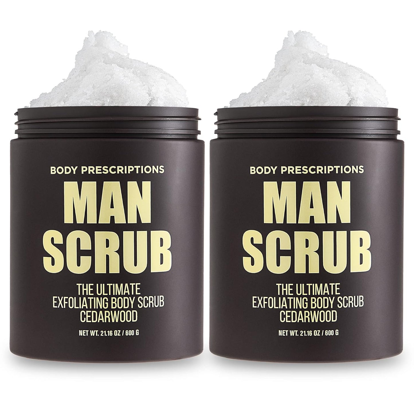 Body Prescriptions Men’s Exfoliating Body Scrub – Ultimate Skin Cleansing Wash in Jar with Twist-Top Lid, For All Skin Types, 21 Ounce (Pack of 2), Cedarwood