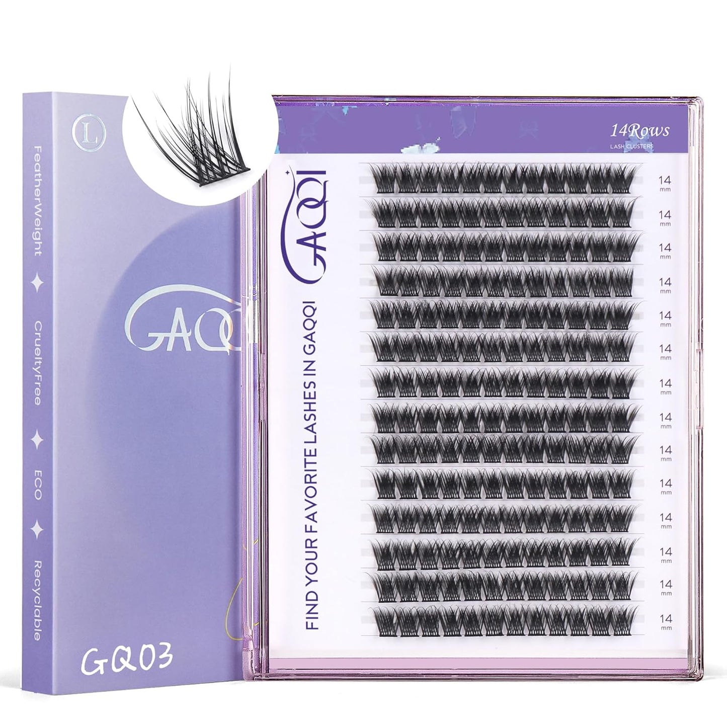 GAQQI Lash Clusters, GQ03 False Eyelashes DIY Lash Extensions C Curl 168PCS Cluster Lashes 14MM, Wispy and Natural Lash Wisps (GQ03,14mm,C Curl)