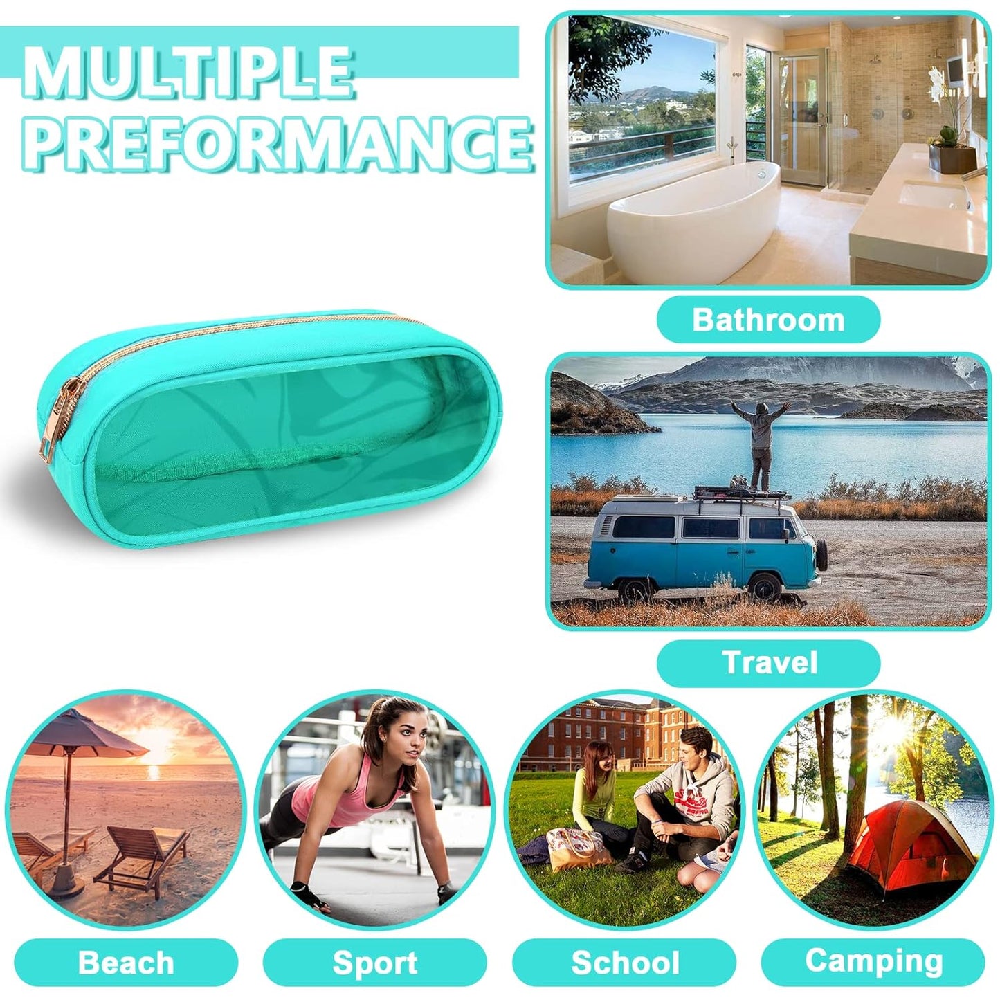 Clear Small Pencil Pouch Makeup Bag for Purse,Nylon&PVC Pencil Case Waterproof Makeup Brush Holder with Zipper,Preppy Transparent Pen Bag Cosmetic Bag for Women Men Office(Slim-Mint Green)