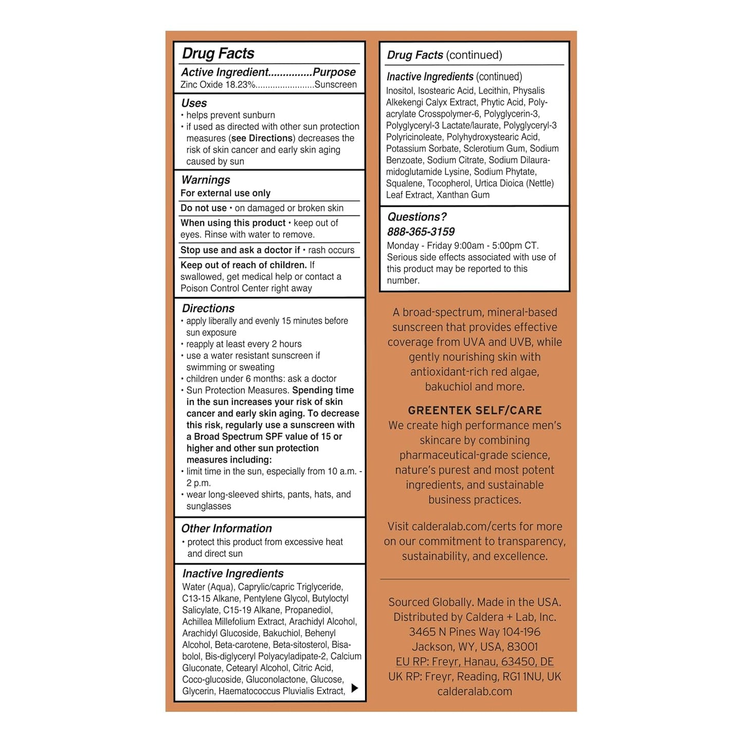 Caldera + Lab The Face SPF, No White Cast Mineral Sun Screen with SPF 30