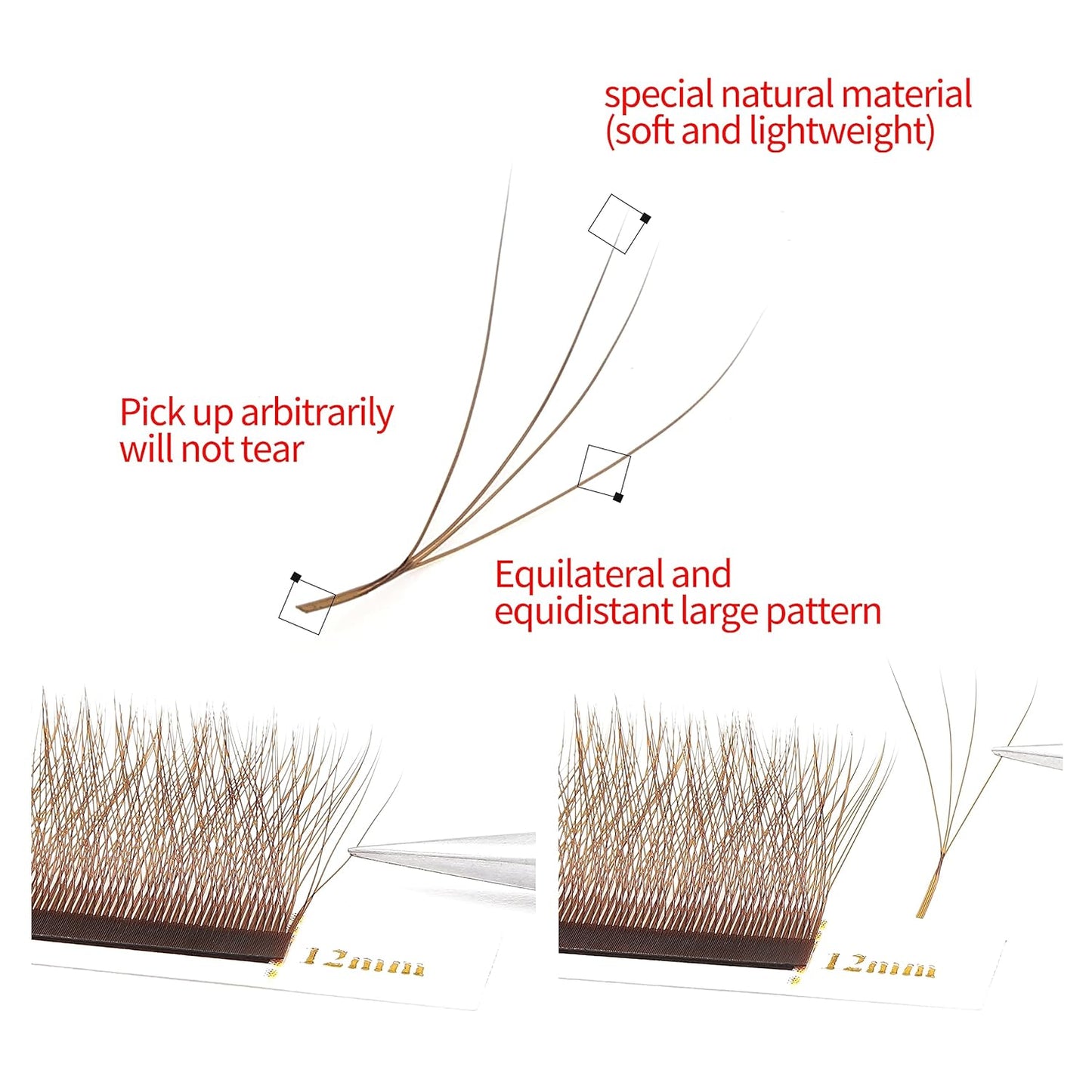 Lash Extensions Brown 4D W Eyelash Extensions W Shape 0.07mm Thickness C Curl 8mm Premade Fans Lashes Colored Lash Extension Volume Lashes Individual Lashes(W-Brown-4D-0.07-C,8mm)