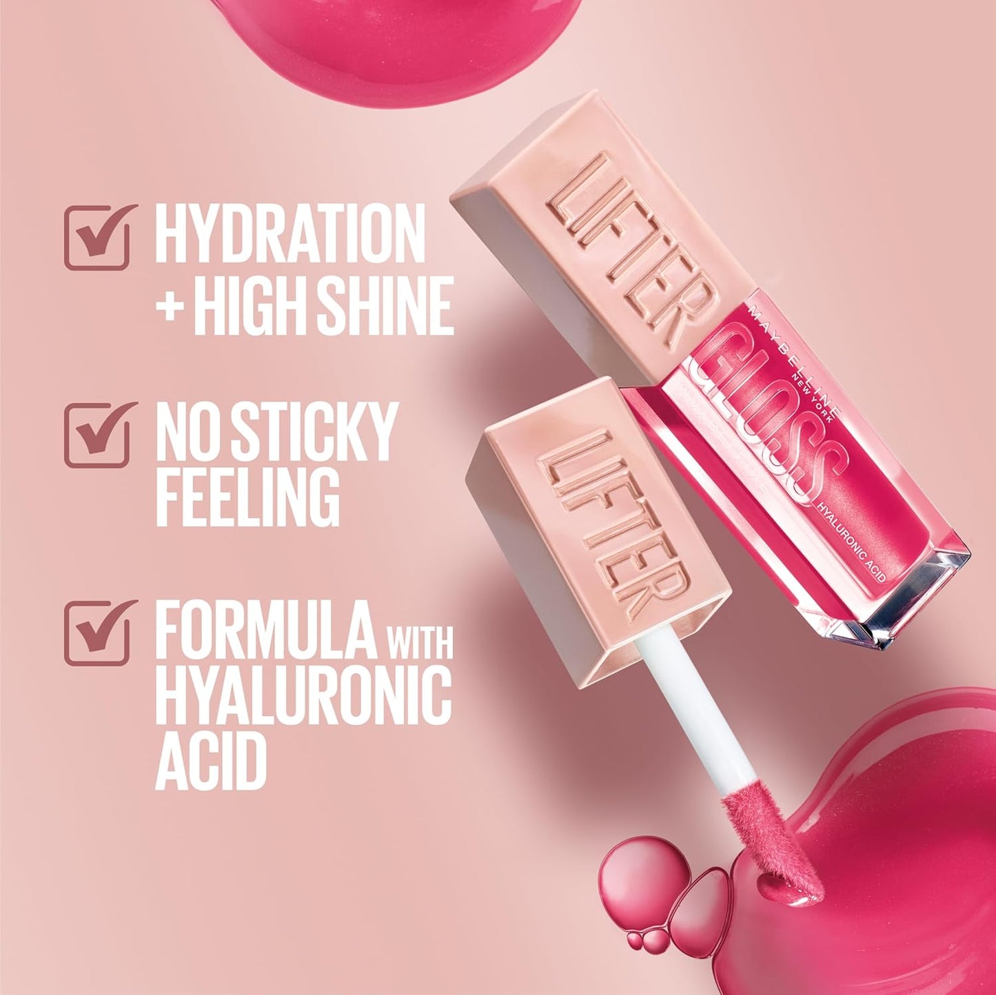 Maybelline Lifter Gloss, Hydrating Lip Gloss with Hyaluronic Acid, High Shine for Plumper Looking Lips, Reef, Peachy Neutral, 0.18 Ounce