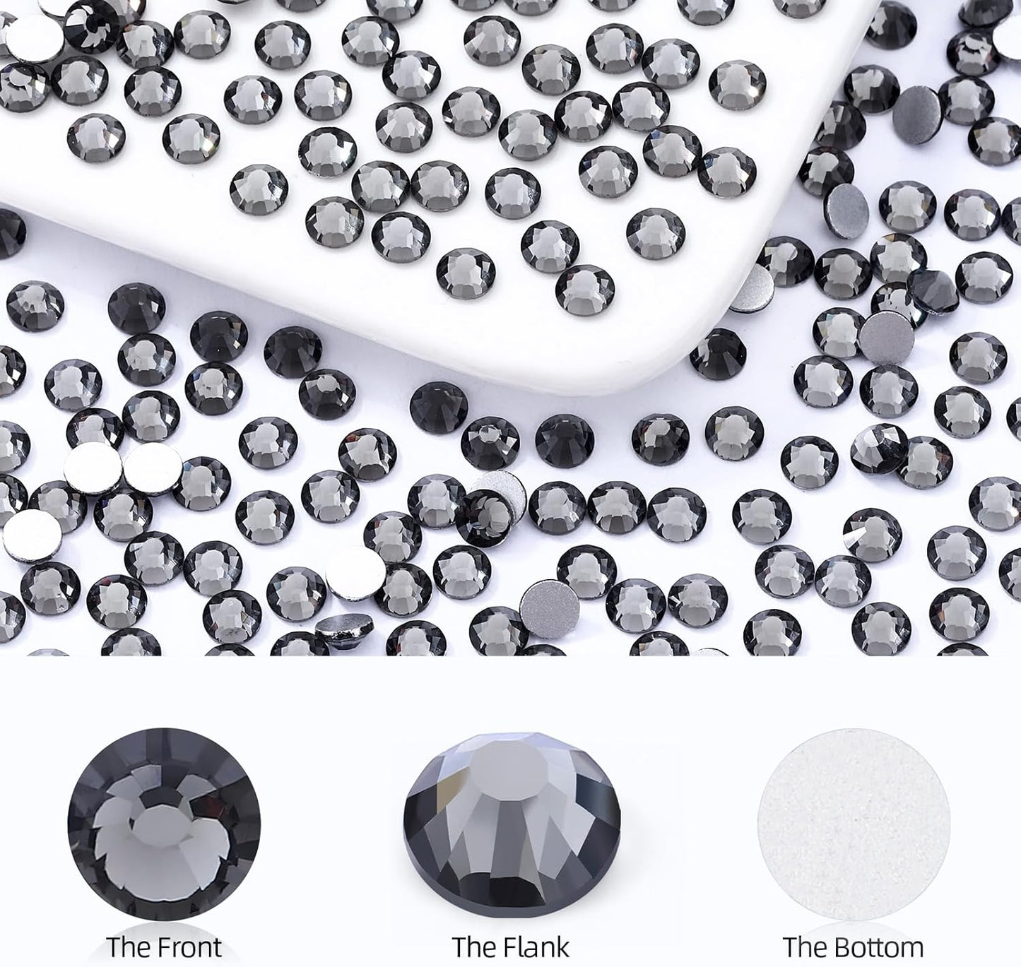 Gray Flatback Rhinestones, Glass Rhinestones for Nail Art and Craft, Glue Fix, Loose Crystal Gemstones(Gray, SS30, 288pcs, 6.4-6.6mm)