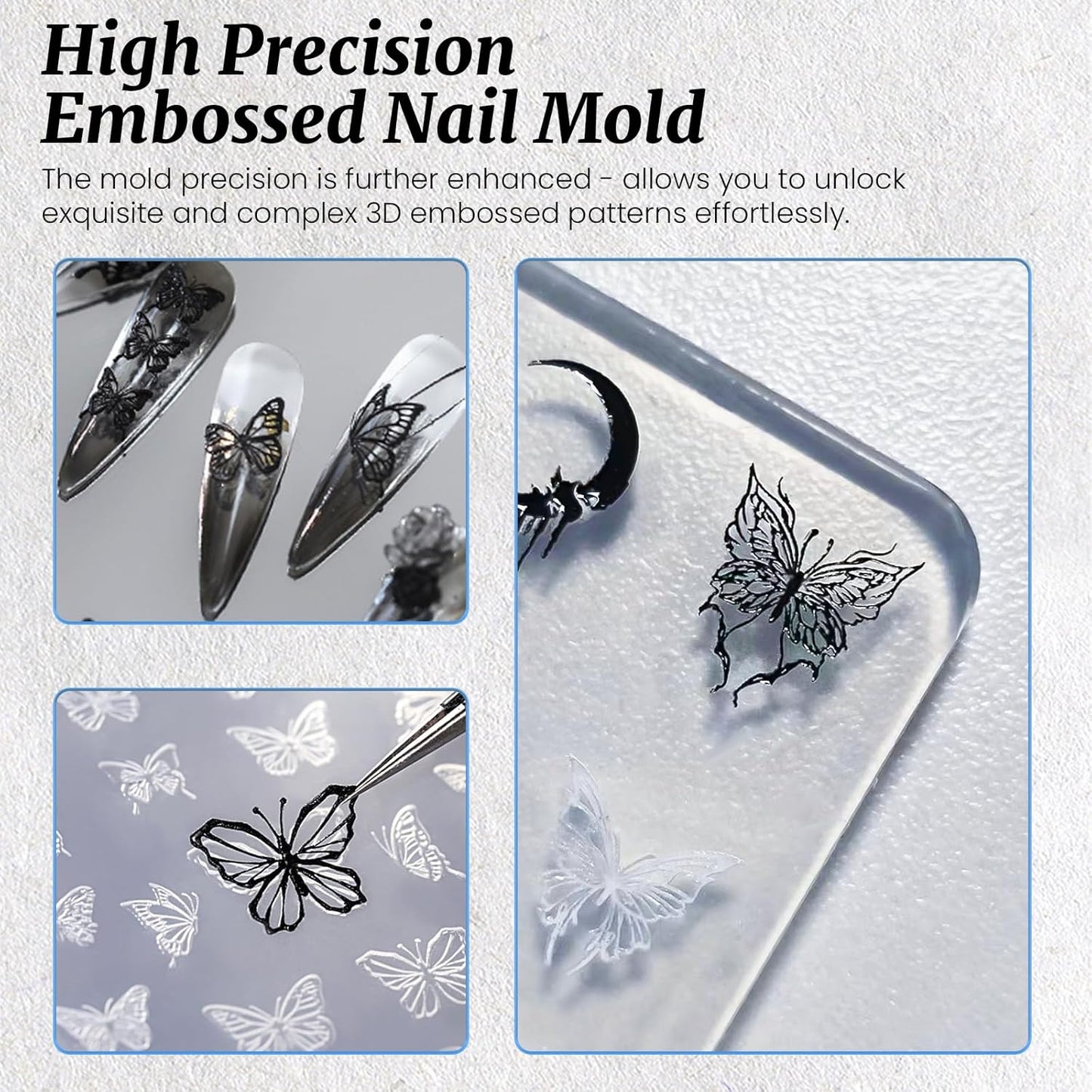 Nail Art Silicone Mold - Butterfly Stars Moon Decoration for 3D Carving Templates, Precise Embossed Pattern Tools, Charms for Acrylic DIY Craft