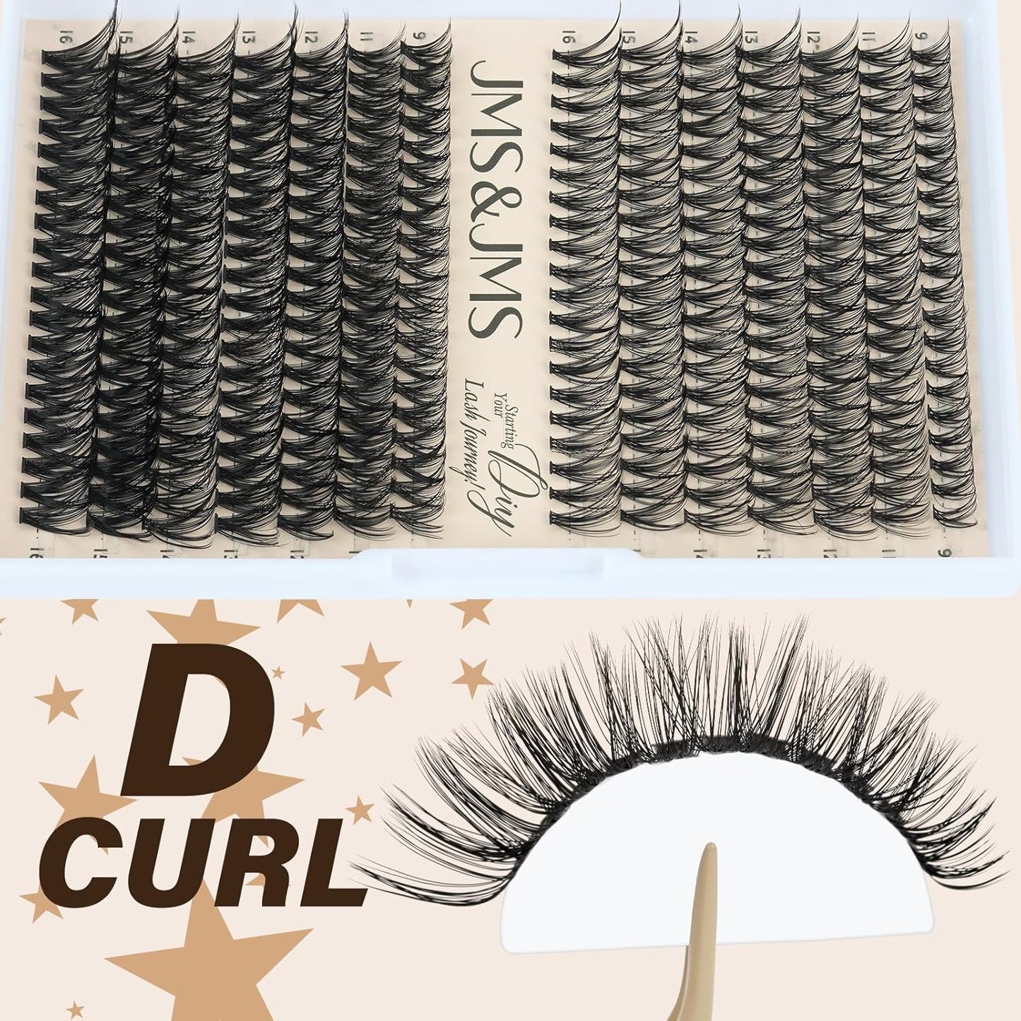 JMS&JMS DIY Lash Extension Kit 280PCS Lash Clusters Kit 30D+40D D Curl 9-16MIX Cluster Eyelash Extensions Kit with Lash Bond and Seal, Lash Remover, Lash Tweezers at Home