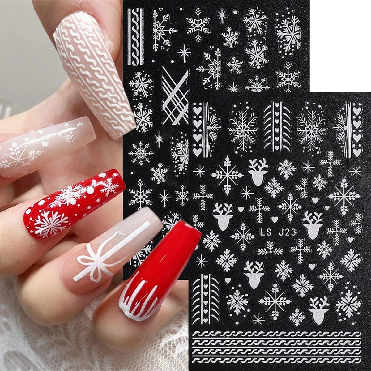 6 Sheets Glitter Silver Snowflake Nail Art Stickers 3D Christmas Nail Decals Self Adhesive Xmas Winter Nail Design Holiday Reindeer Snowflakes Nail Stickers for Women Girls Christmas Nail Decoration