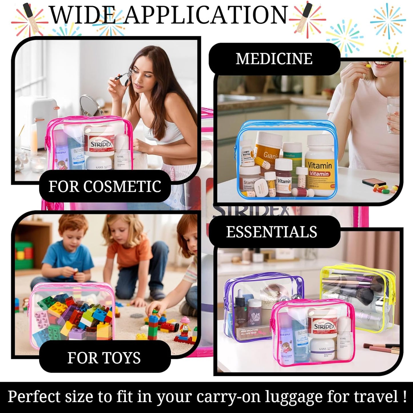 6 Pieces Clear Makeup Bags Bulk TSA Approved Toiletry Bag for Travel PVC Waterproof Clear Cosmetic Pouch with Zipper for Men and Women Carry-on Travel Essentials