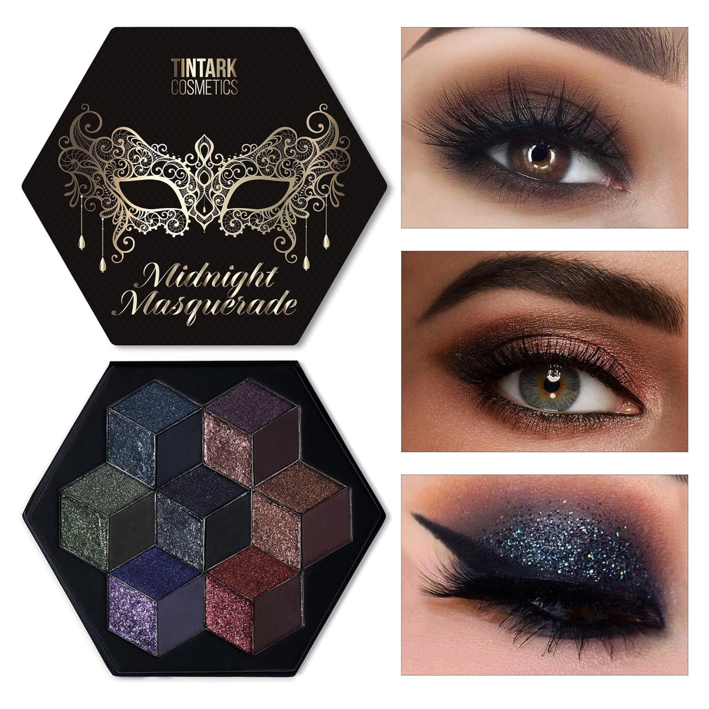 Black Smokey Eyeshadow Makeup Palette, Dark Smoky Eye Shadow Palettes for Halloween Goth Make up Glitter Shimmer Matte Pallets, Midnight Masquerade 21 Colors Brown Neutral Naked, Talc Free