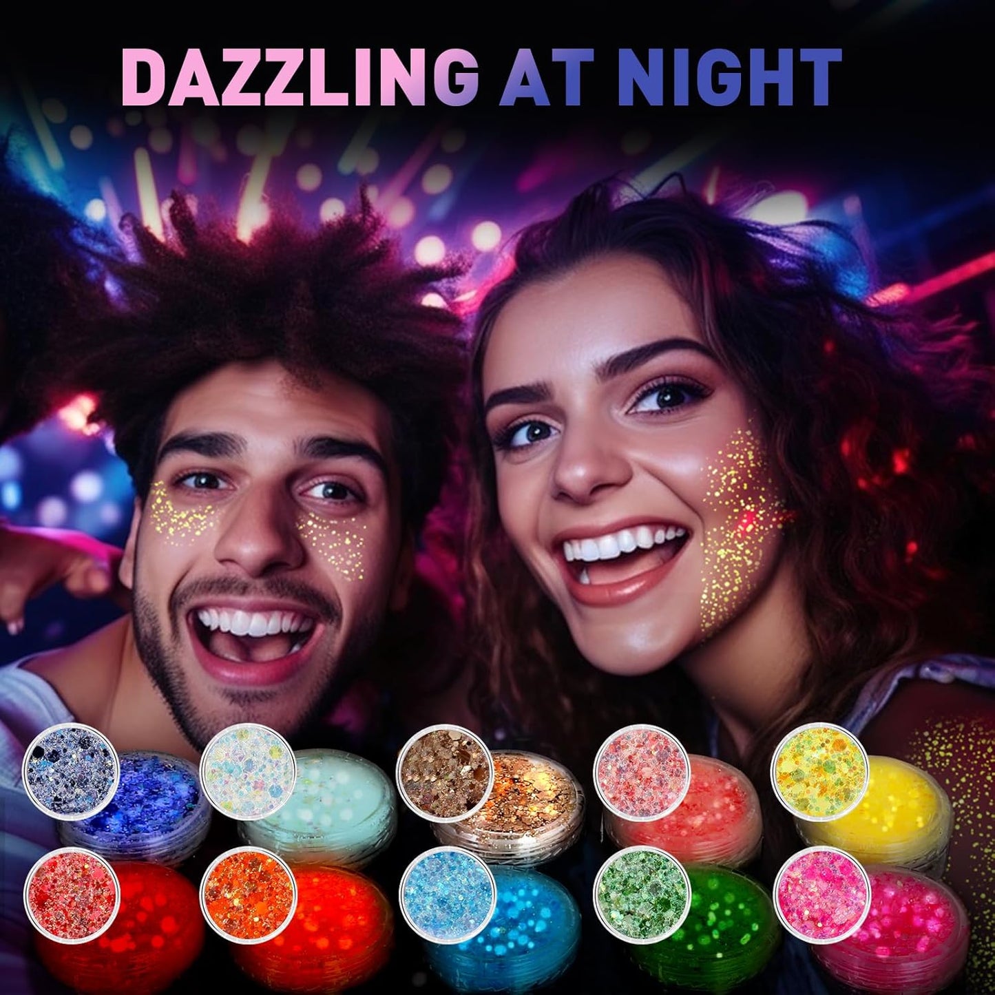 AROIC 40 Colors Body Glitter, Hair Glitter for Kids Women Makeup, Glow in The Dark, Eyeshadow Hair Gel Face Sparkles, Body Makeup for Festivals, Raves, Anime Cosplay, Concerts Festival Face Paint