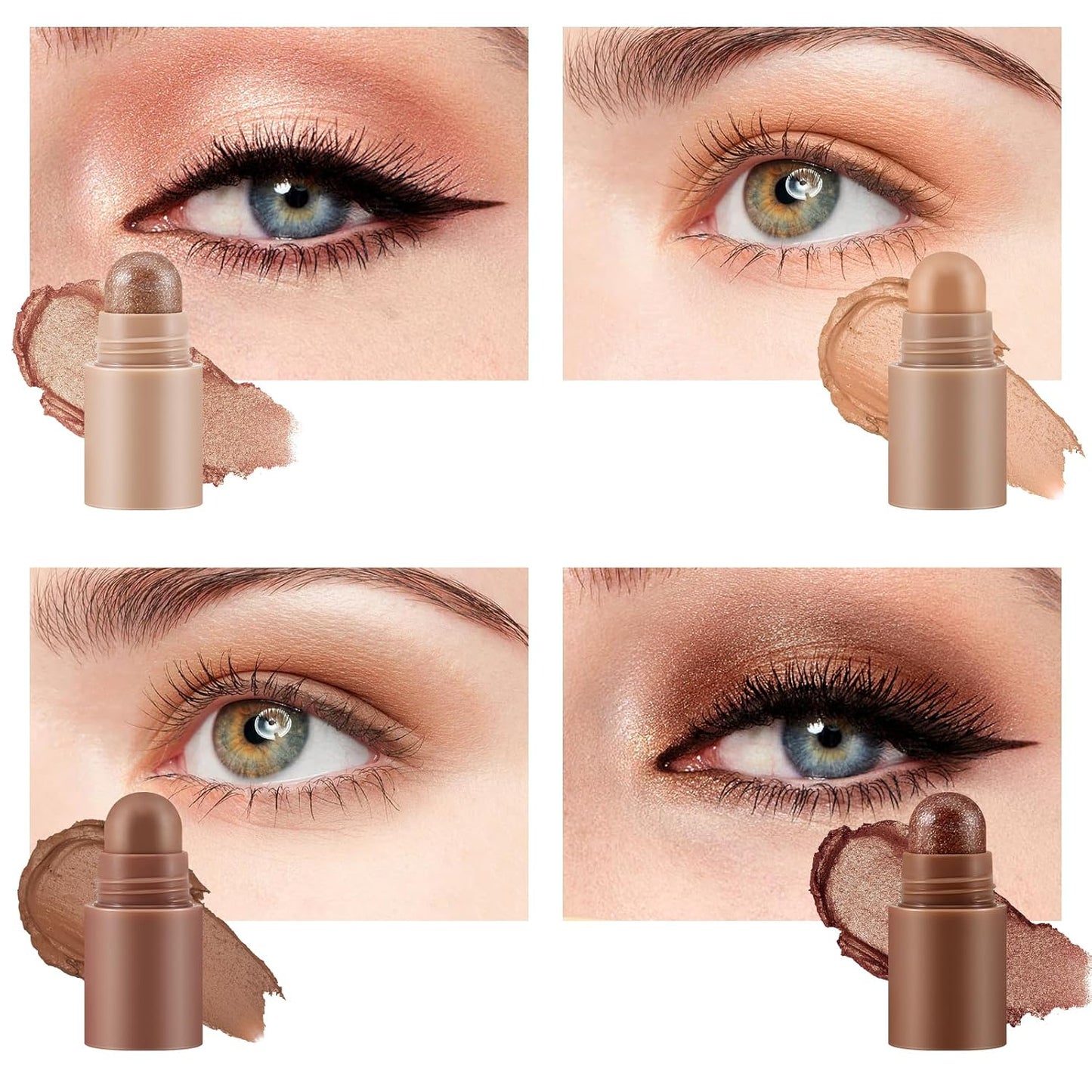 4 Color Eyeshadow Pencil，Glitter Eyeshadow Stick，Creamy Matte Eye Shadow Pen，Face & Eye Highlighter Pen，Highly Pigmented Crayon Nude Eye Shadow