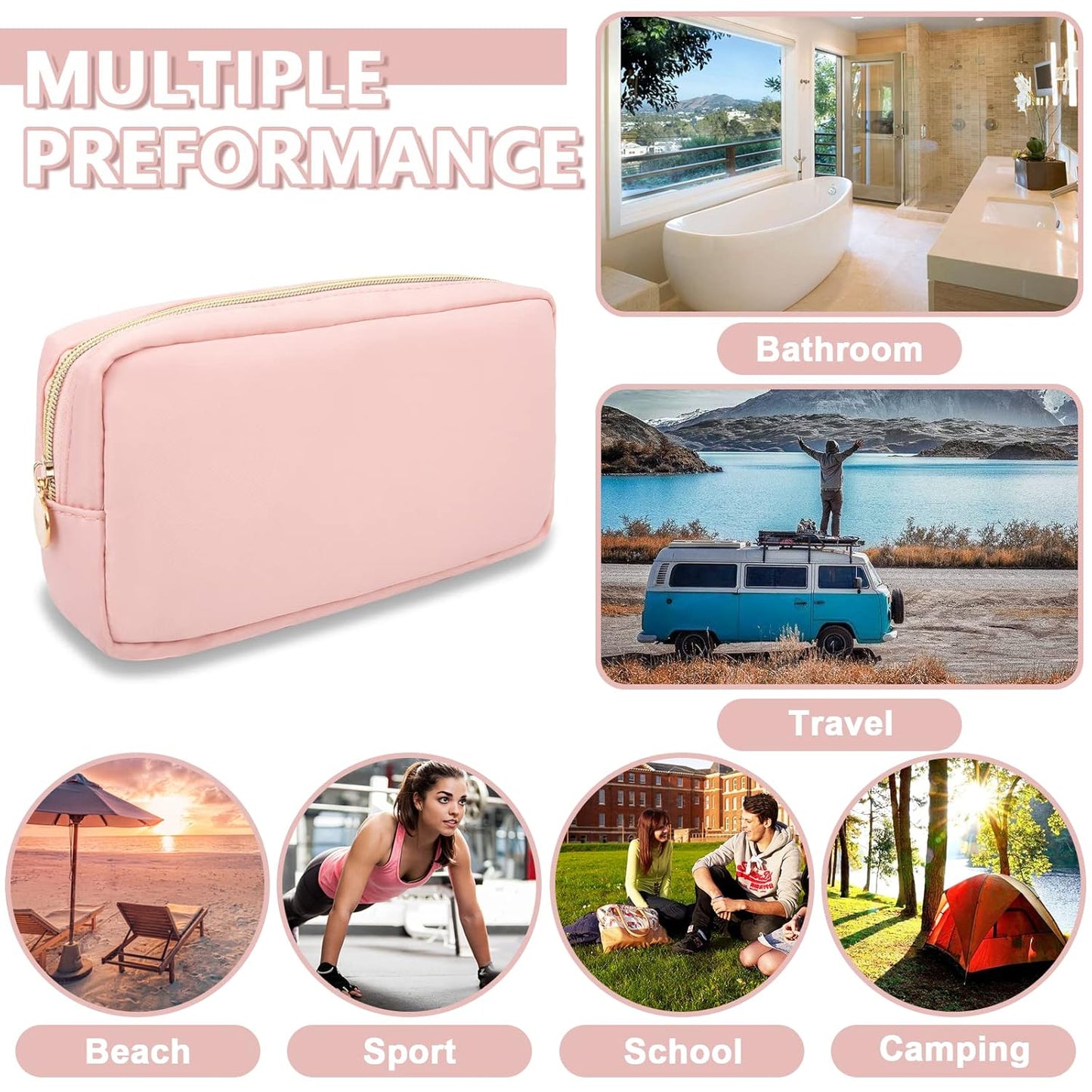 Small Makeup Bag Pouch for PurseNylon Travel Toiletry Storage Bag Cute Preppy Cosmetic Bag for Women Girls,Waterproof Makeup Organizer Bag Pouch Skincare Bag Purse with Zipper (Small-Flamingo)