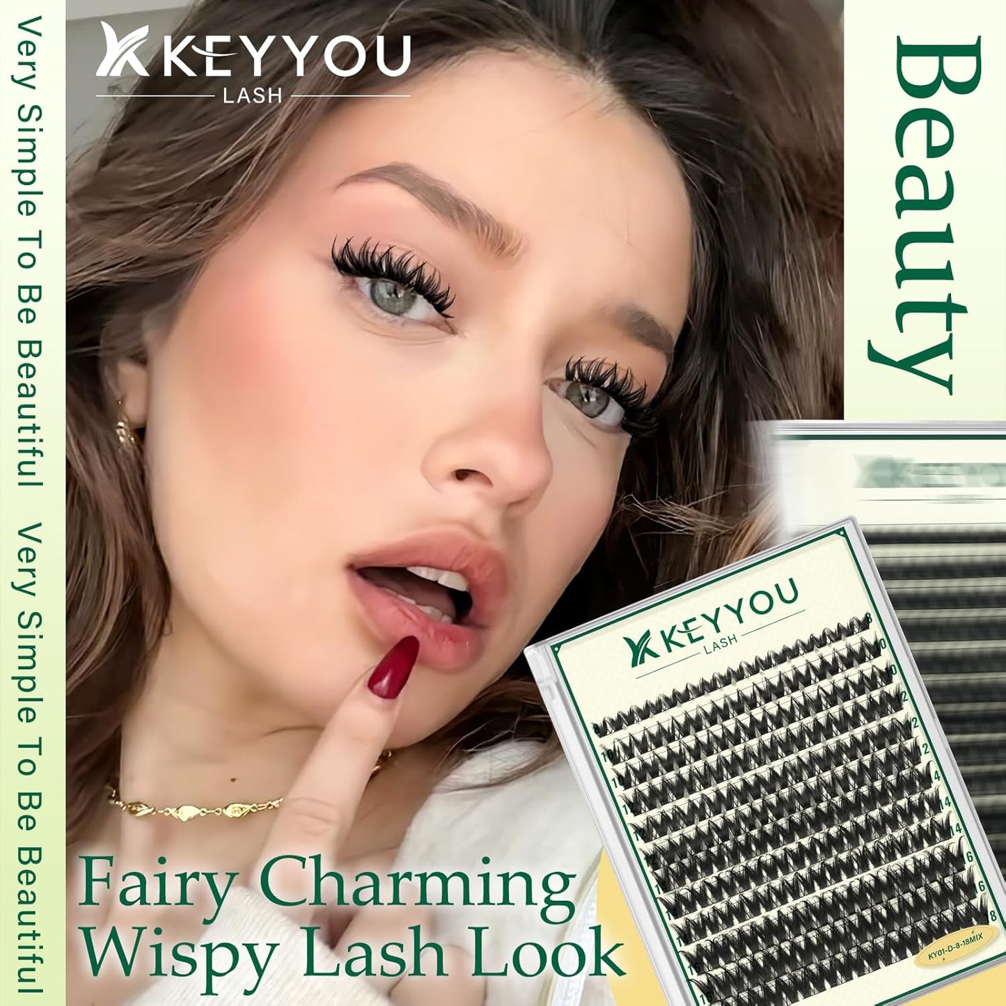 KEYYOULASH Lash Clusters Manga Lash Extension D Curl 120pcs 8-18mm Wispy Eyelash Clusters Natural Volume Eyelash Extensions Individual Lashes DIY at Home(KY01,D-8-18MIX)