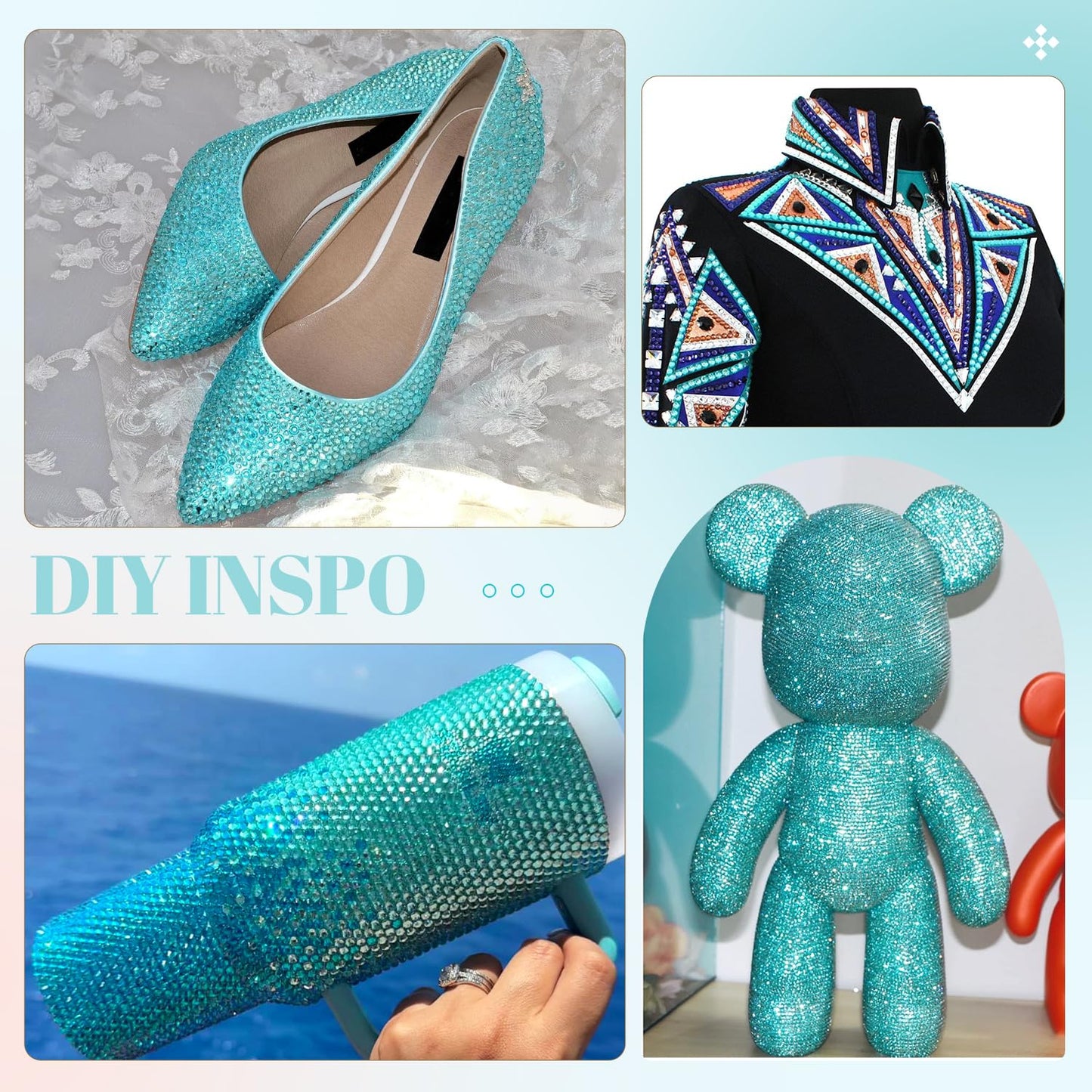 6100Pcs Resin Rhinestones for Crafting with 2Pcs 10ml B7000 Jewelry Glue, 1 Box Flatback Crystals Diamond (Aquamarine) for Bedazzling Crafts DIY Nail Art，Non Hotfix Gems for Clothing Shoes Tumblers