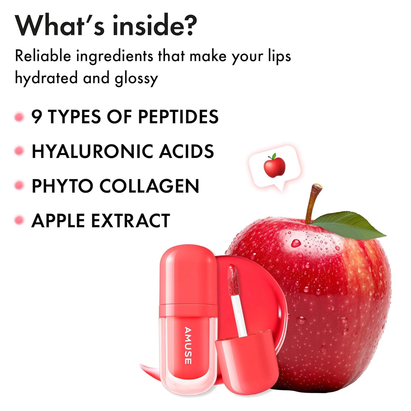Amuse SEOUL BEBE TINT - 04 APPLE LIKE | 24-hour Long-lasting Lip Stain, Plumping, Hydrating, Moisturizing, No Peel Off, Lip Care, Treatment, Non Sticky, Korean Lip Tint for Dry Lips