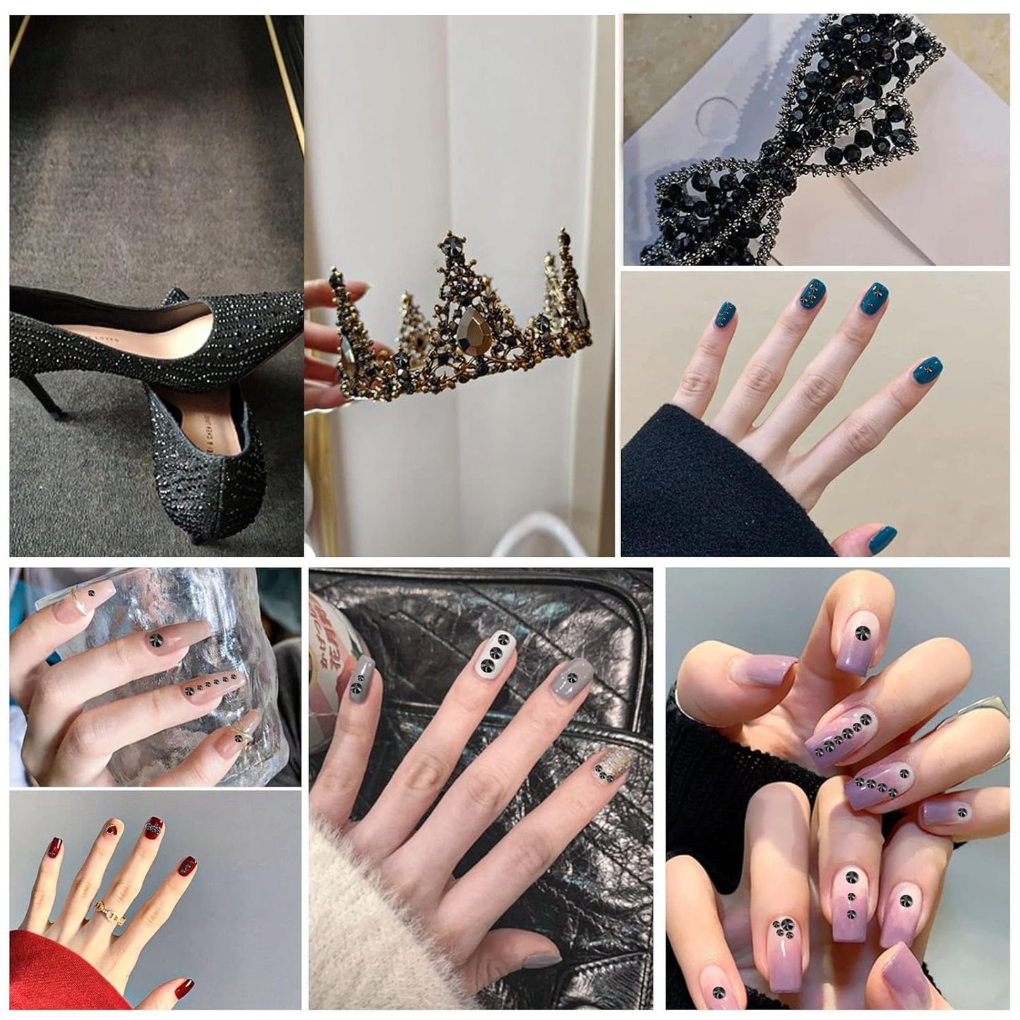 Beadsland 1440pcs Flat Back Crystal Rhinestones Round Gems for Nail Art and Craft Glue Fix, Jet Hematite,SS20,4.6-4.8mm