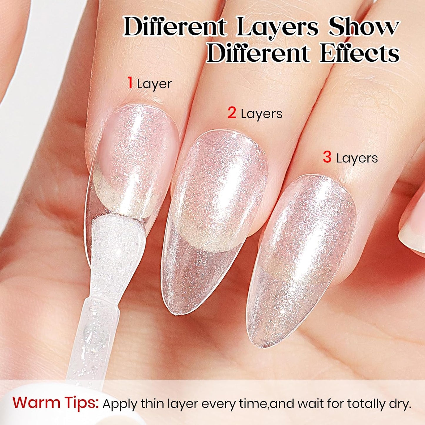 MIZHSE Translucent Shimmering Nail Polish, Quick Dry Clear Glitter White Nail Polish Air Dry Fast, 15ml High Glossy Sparkly Shiny Nail Art Salon Manicure Home