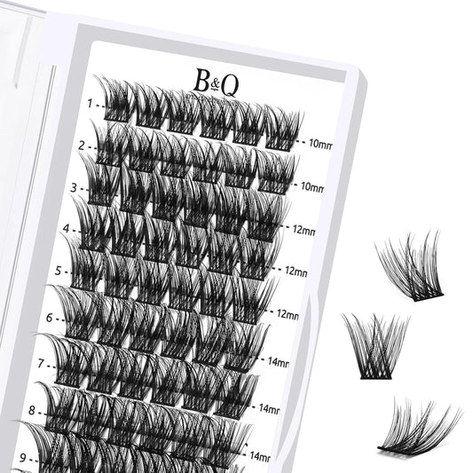 B&Qaugen Lash Clusters 72 PCS Individual Lashes 10-16mm B&Q Eyelash C D Curl Mixed Cluster Extensions Natural Wispy Beginner Reusable Extension Lasting Lash(FD-DV02-MIX)