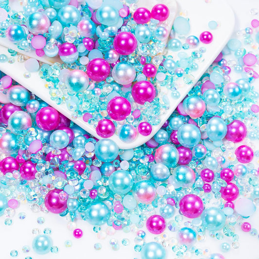 60g Mermaid Pearls Rhinestones for Crafts Mixed Size 3mm-10mm AB Color Round Half Pearls Flatback Pearl Beads and Resin Rhinestones Set for Face Art with Gel