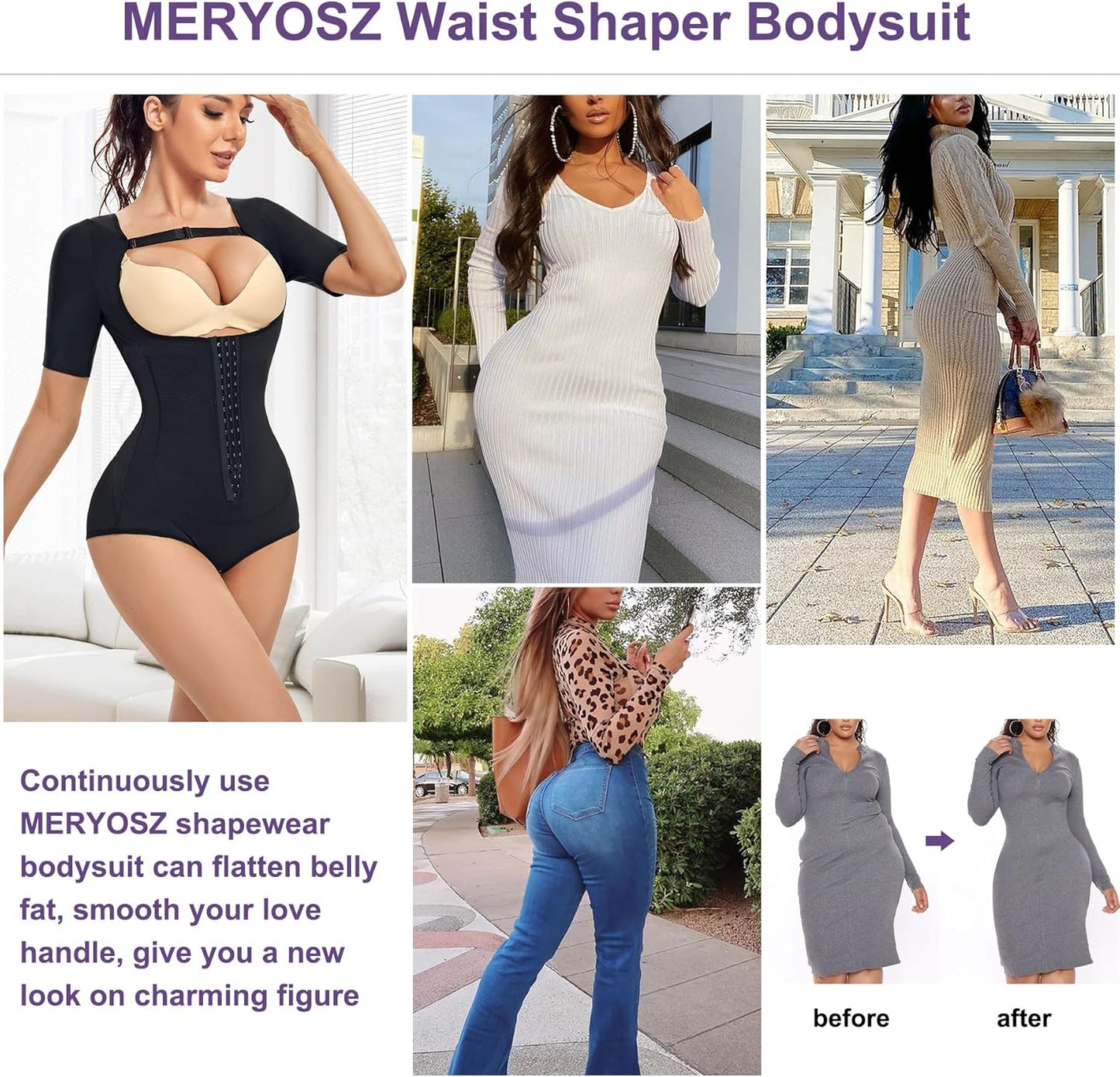 MERYOSZ Waist Trainer for Women Tummy Control Thong Bodysuit Arm Shaper Corset Fajas Shapewear Open Bust Slimming Girdles