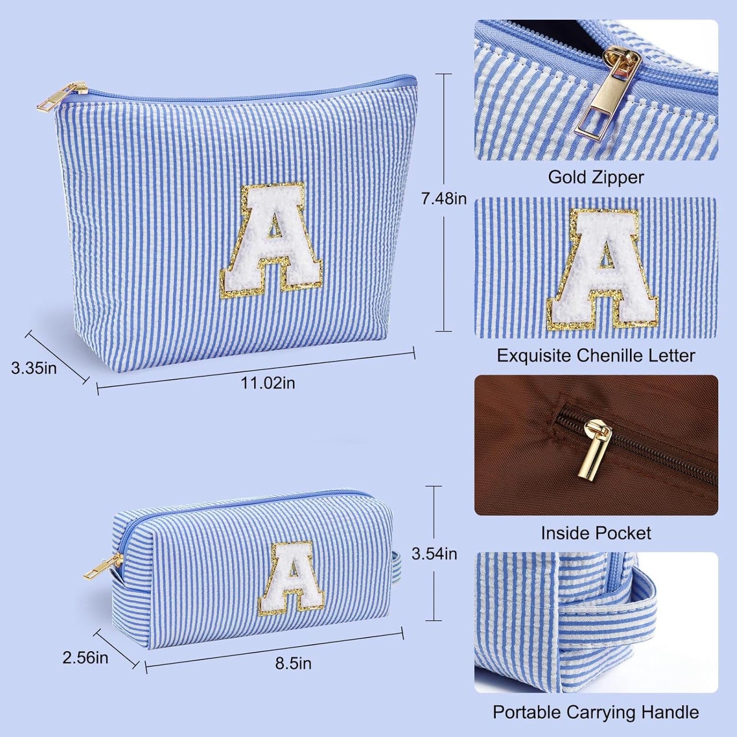 YOOLIFE Personalized Initial Makeup Bag - Travel Cosmetic Bag for Mom, Niece, Teen Girl Birthday Gifts