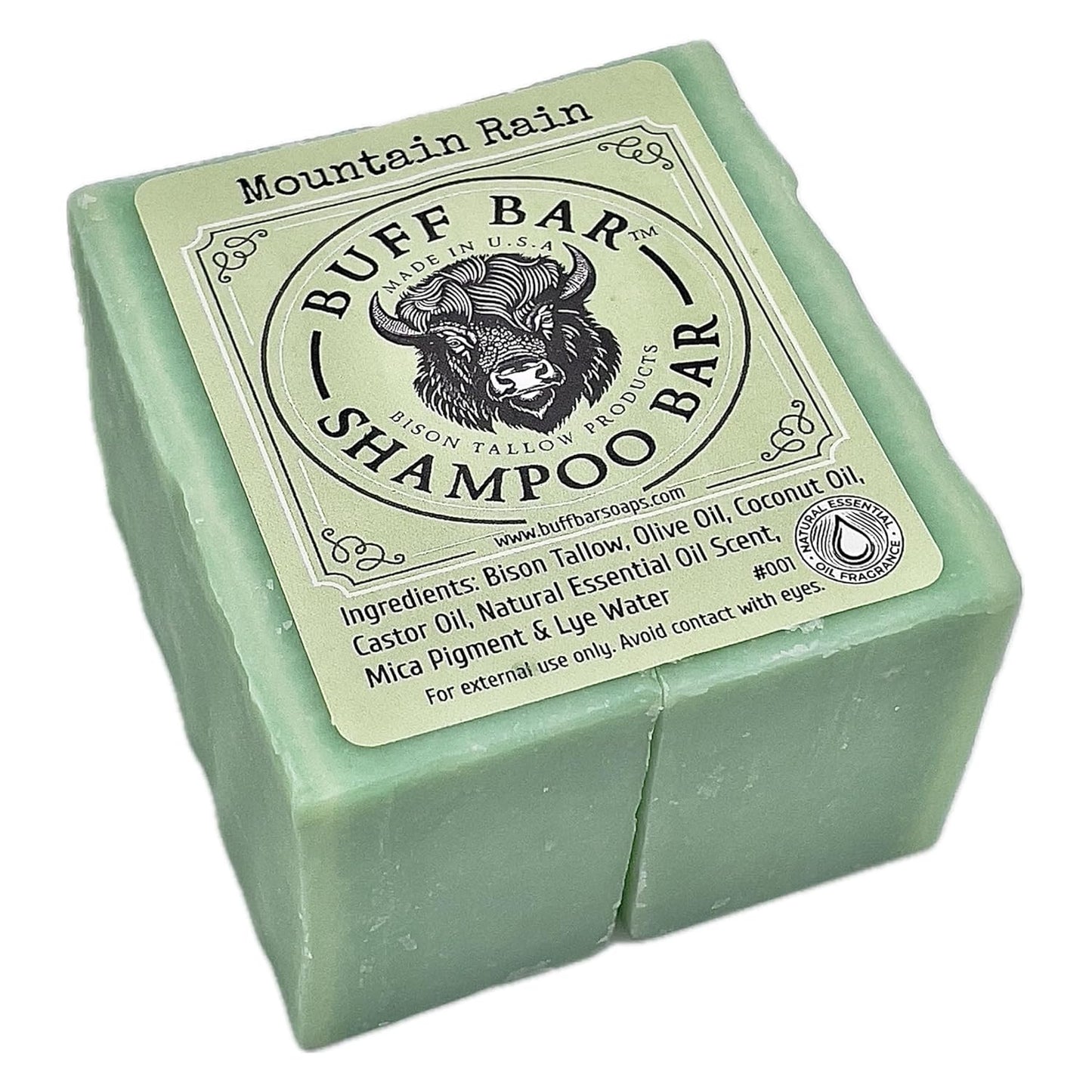 Pure Bison Tallow Buff Shampoo Bar, Mountain Rain, (2 pack) - Scents of Sea Salt, Moss, & Freesia - Cleans, Moisturizes, Naturally Derived, No Dyes, No Chemicals, No Preservatives