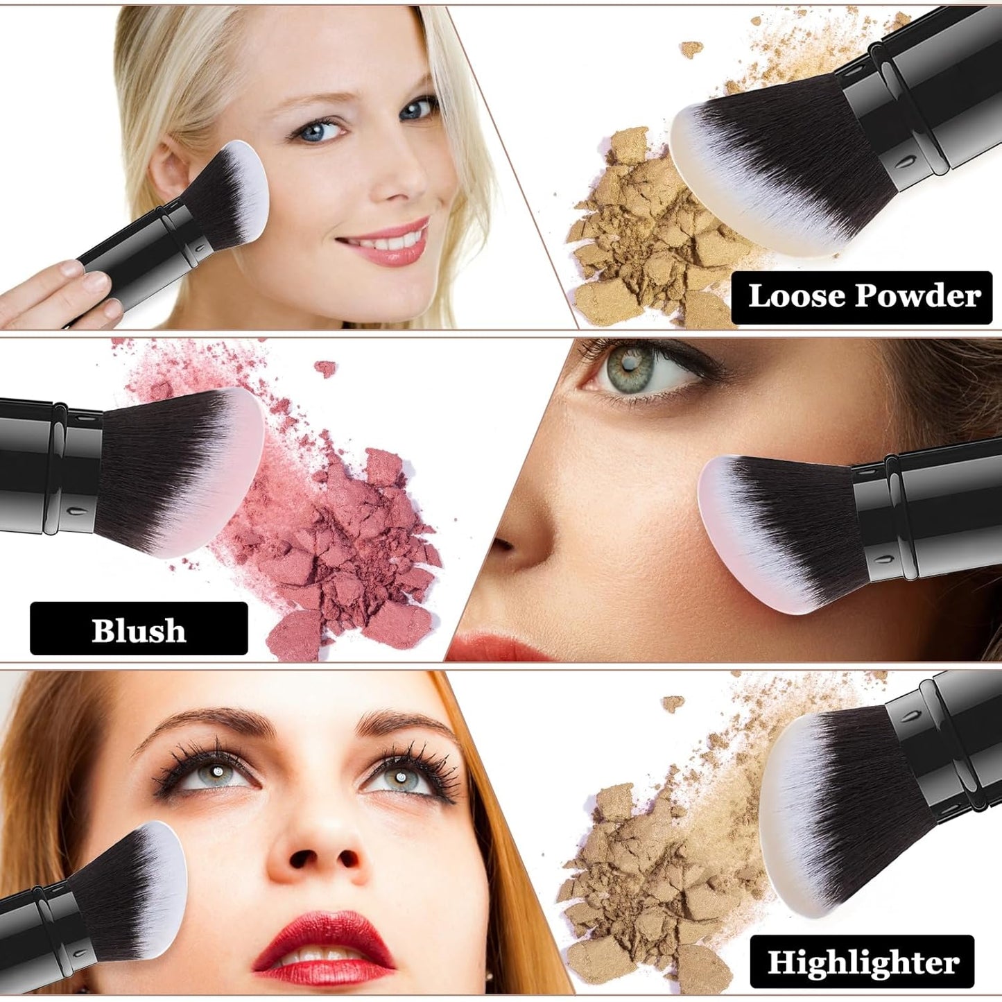 Falliny Retractable Makeup Brush, Angled Kabuki Powder Foundation Sunscreen Makeup Brush, Travel Face Blush Brush with Cover for Blush, Bronzer, Buffing, Concealer, Highlighter,Powder Cosmetics