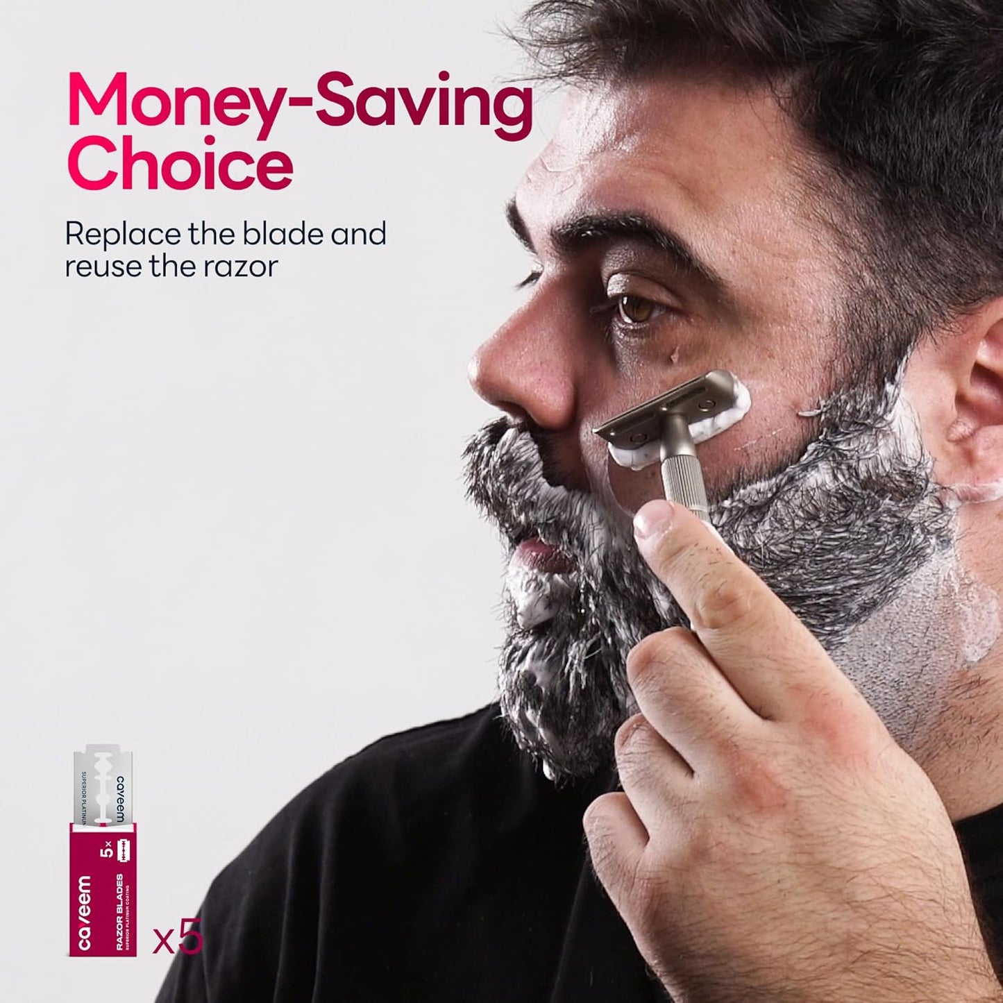 Double-Edge Safety Razor, Single-Blade Razors with 5 Stainless Steel Razor Blades for Men and Women, Reusable Metal Razor – Champagne Matt