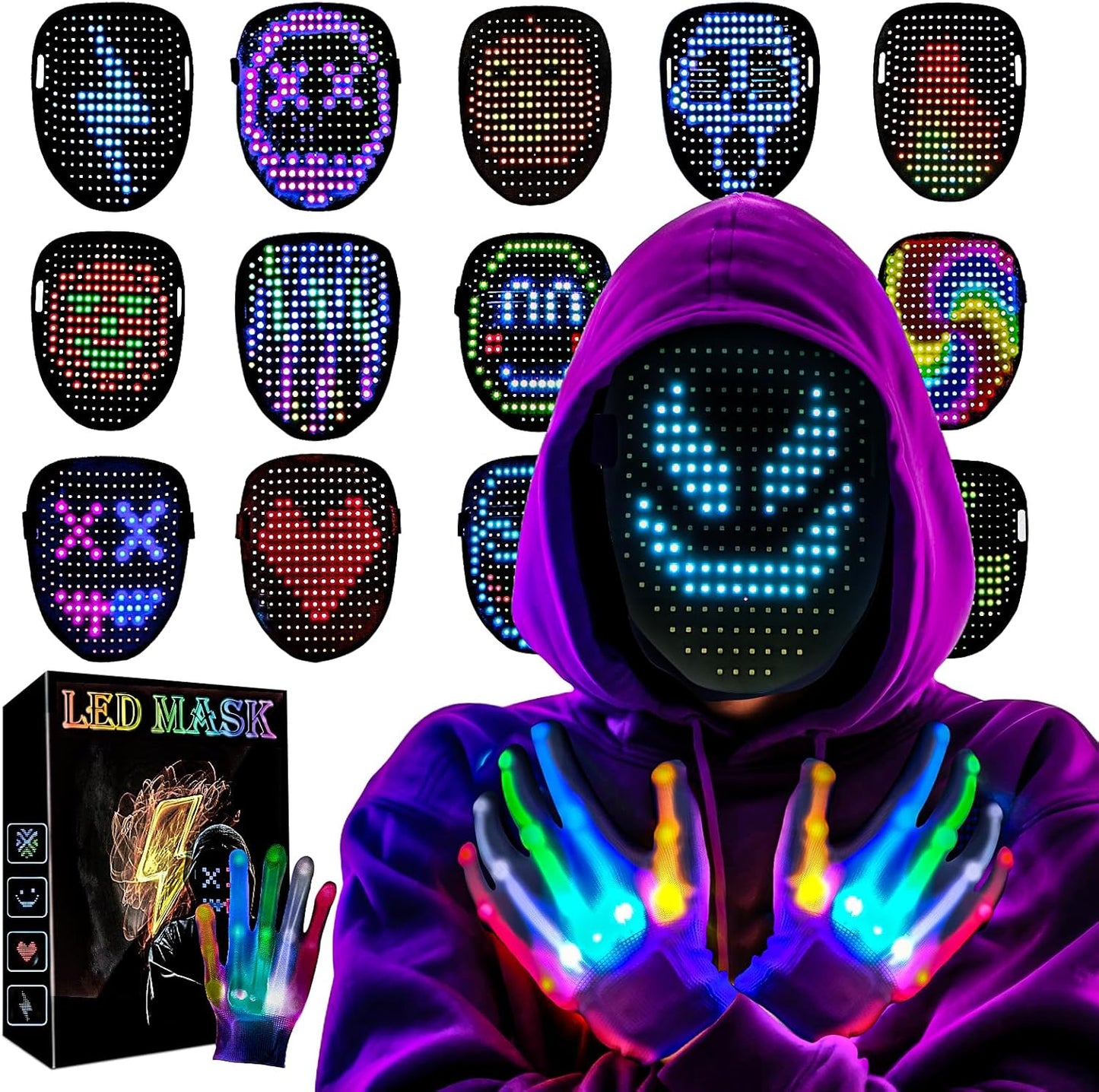 Led-Mask Gloves Halloween-Costumes For Kids Men Adult 2025, Light Up Gesture Cosplay Birthday Gifts For Boys 8+