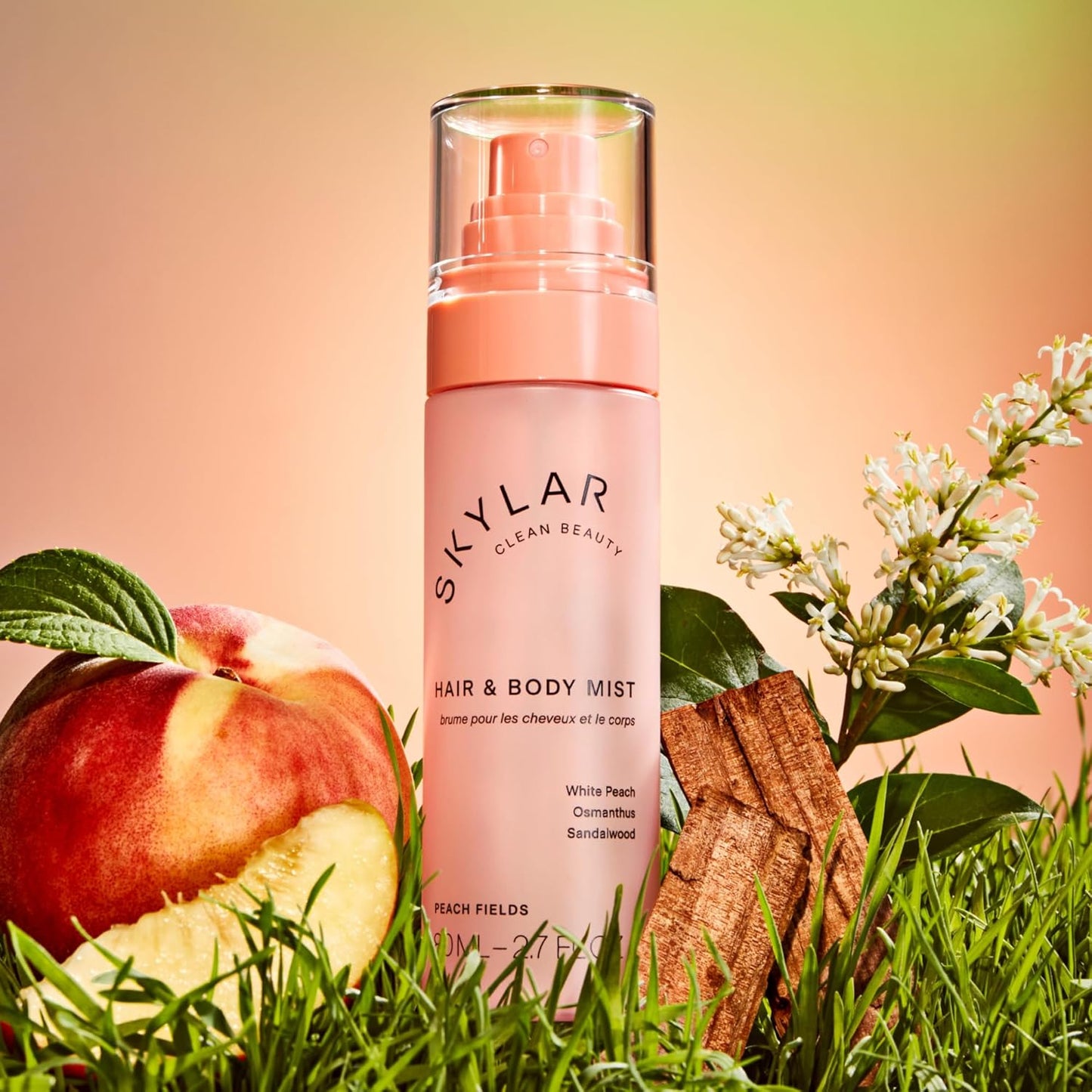 Skylar Peach Fields Hair & Body Mist | Hypoallergenic & Clean Fragrance | Vegan, Cruelty Free, and Safe For Sensitive Skin | 80 ML, 2.7 Fl Oz