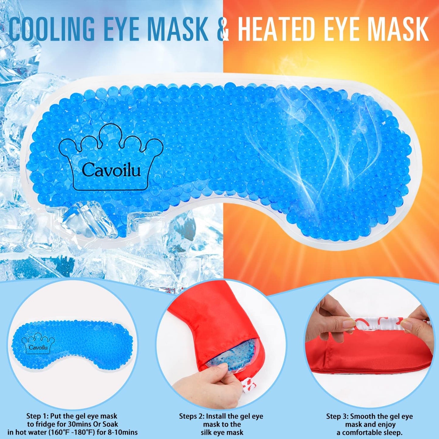 Sleep Mask w/Cooling Gel Eye Mask, Silk Eye Mask for Sleeping, Hot & Cold Eye Masks, Blindfold Reusable Eye Cover Sleeping Mask for Home Office Travel, Gifts for Women (Red Heart)