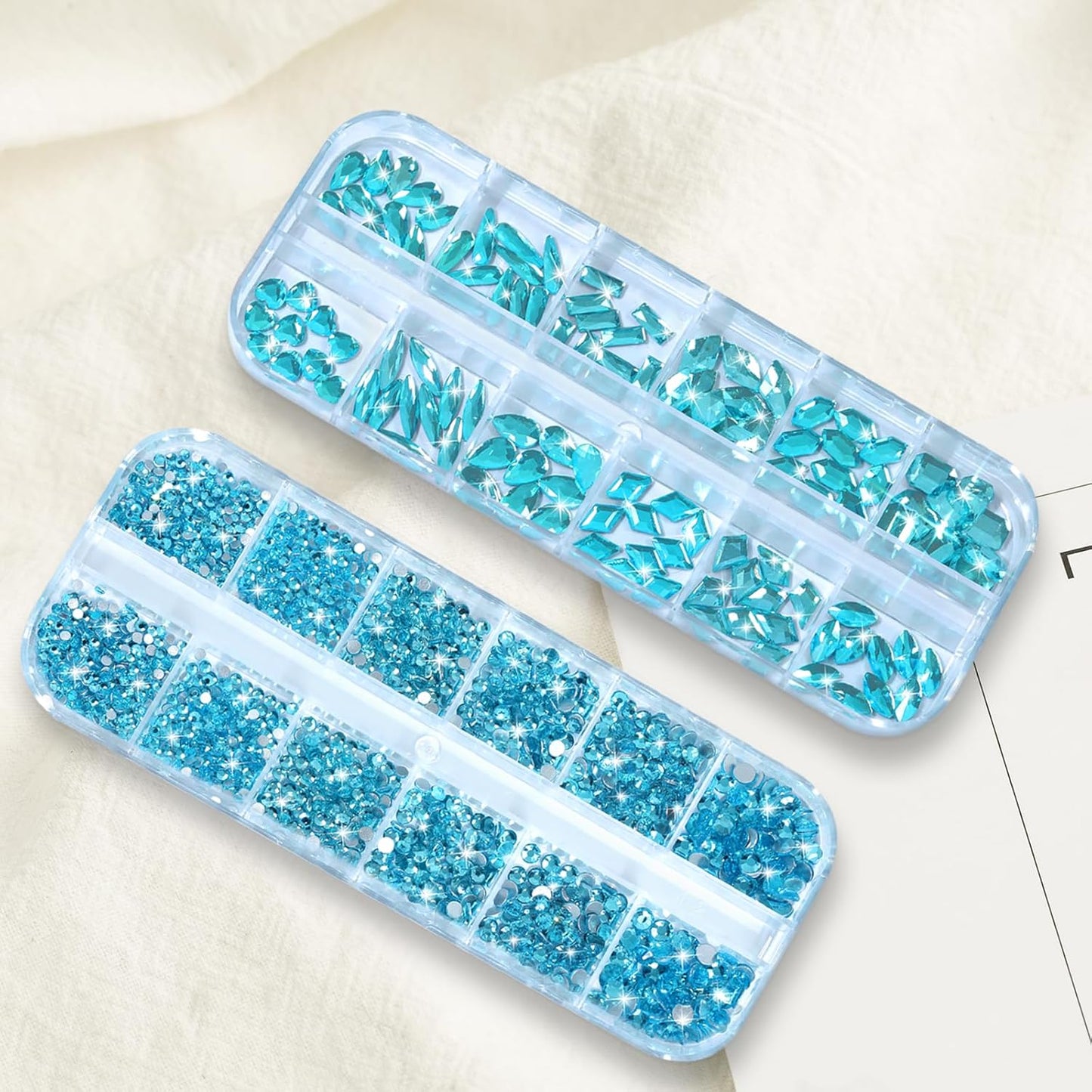 HNUIX Nail Rhinestones - 3D Multi Shape Size Crystal, Aquamarine Nail Gems, Flat Back, with Kit, for Nail Art, DIY Decorations