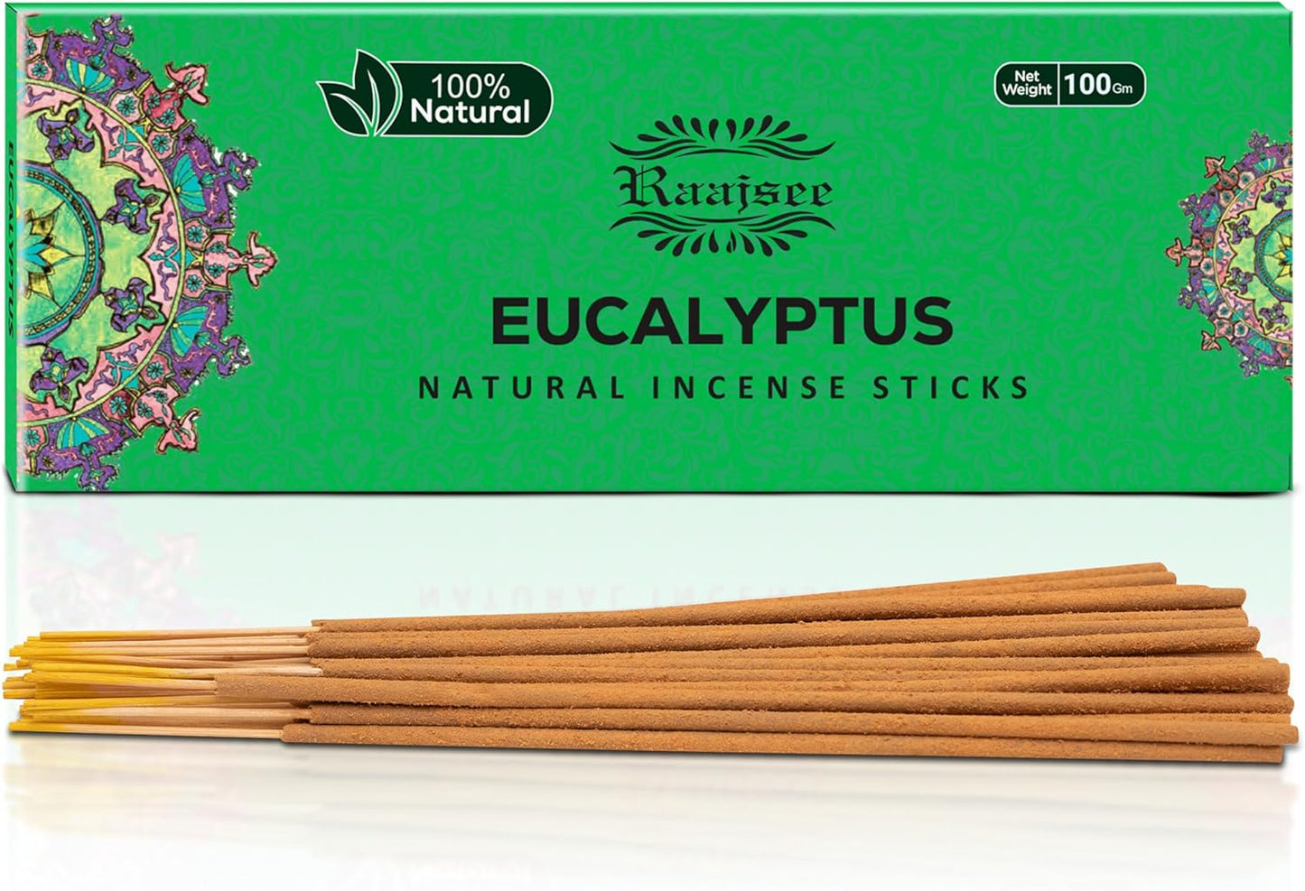 Raajsee Incense Sticks Eucalyptus 100 gm Pack-100% Pure Organic Natural Hand Rolled Free from Chemicals-Perfect for Church, Aromatherapy,Relaxation,Meditation,Positivity & Sensual Therapy