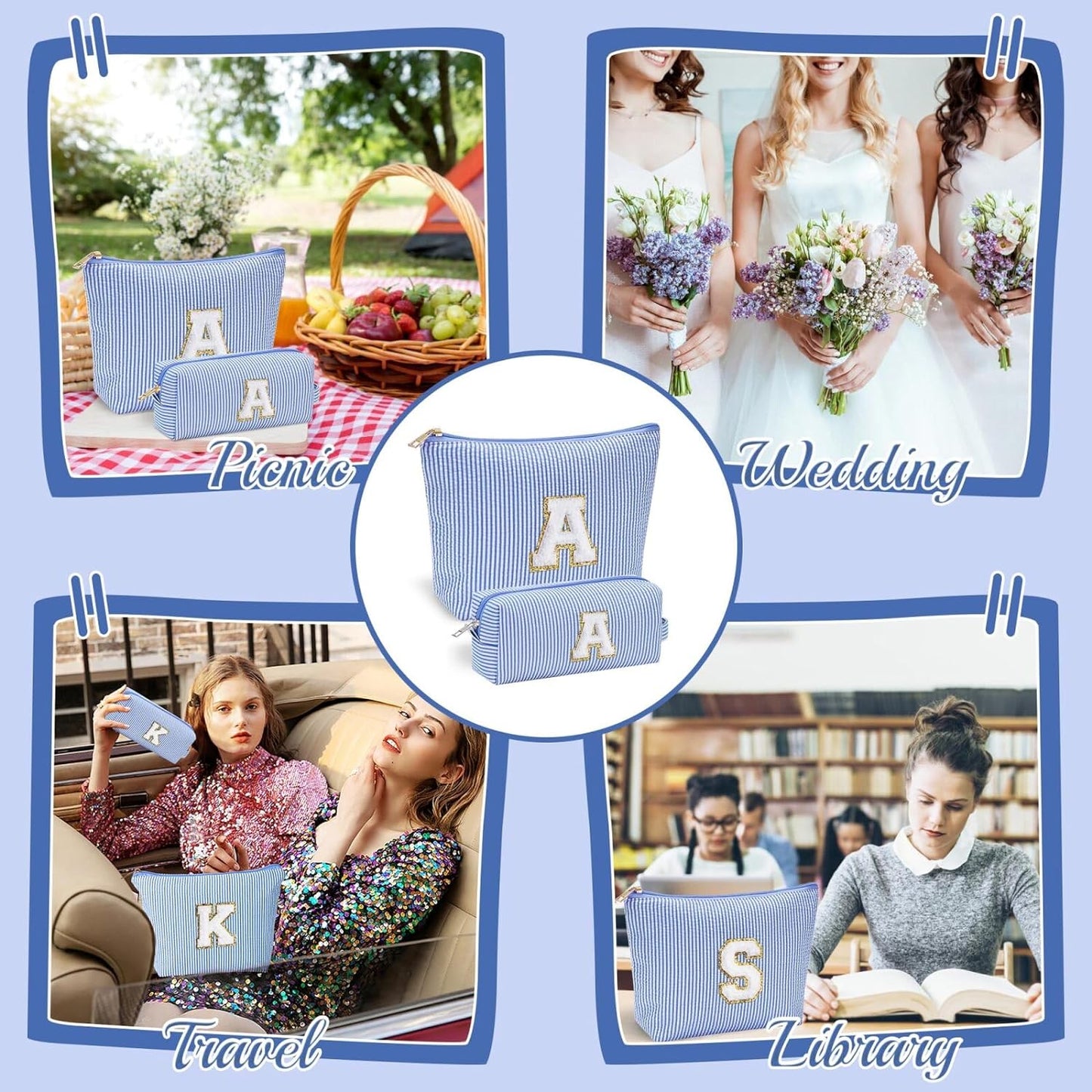 YOOLIFE Initial Makeup Bag | Makeup Bag | Travel Cosmetic Bag | Birthday Gifts for Girls | Teen Girl Gifts Trendy Stuff | Birthday Gifts for 4 5 6 7 8 9 10 11 12 13 Year Old Girls | Blue M