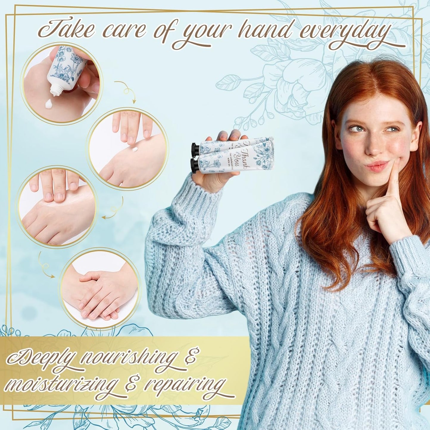 48 Sets Baby Shower Hand Cream Party Favors for Guests Gift Bulk Travel Size Hand Lotion Set for Baby Shower Wedding Christmas(Blue Flower)