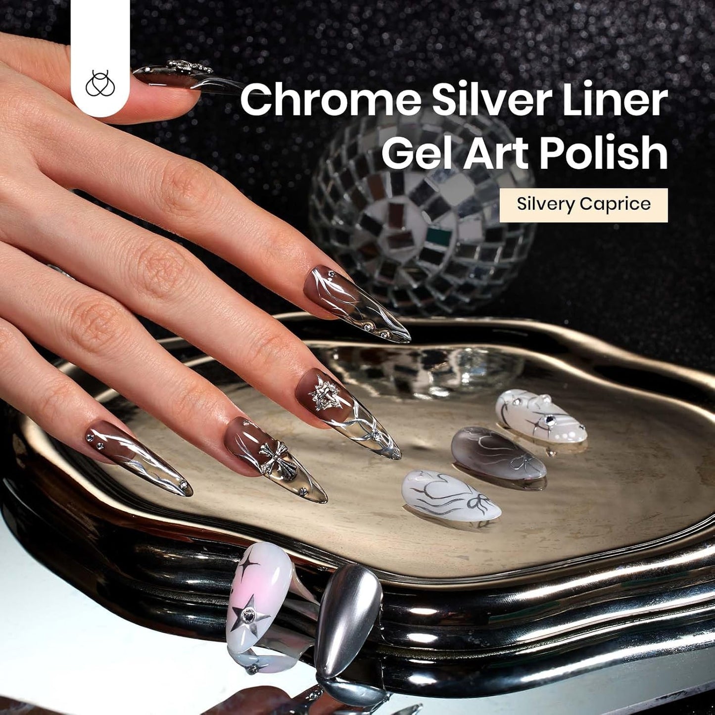 Beetles Metallic Silver Liner Gel Nail Art 7ml French Tip Gel Nail Polish 3D Mirror Chrome Effect Metal Painted Pens for Thin French Swirl Line Nail Art Polish Soak off Uv Lamp Manicure Salon