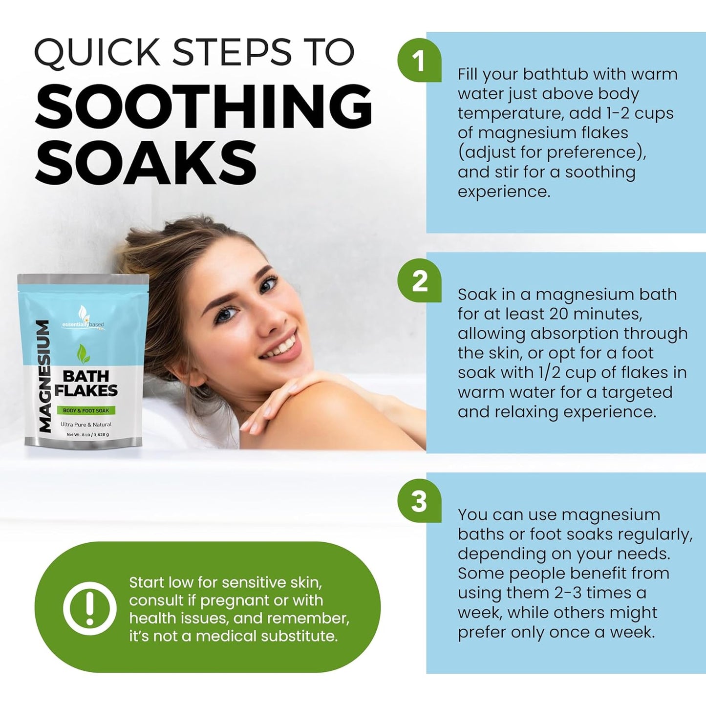 Magnesium Flakes - 8 LB Ultra Pure Magnesium Chloride Flakes in Resealable Pack - Use for Bath Soak or Foot Soak - A Better Alternative to Epsom Salt