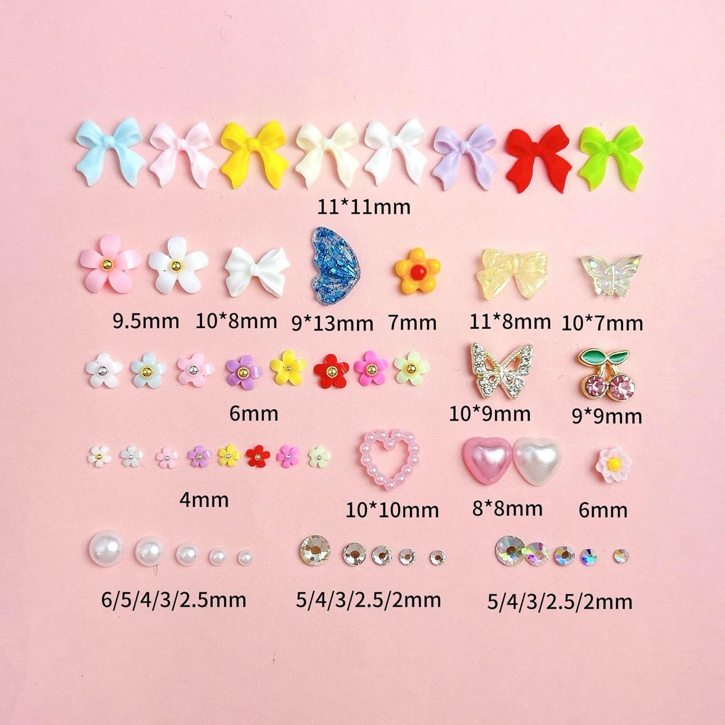 3D Colorful Flower Nail Charms, Flatback Pearl Bow Nail Charms and Gems, Alloy Cherry Butterfly Charms for Nails Design, Gold Caviar Beads Nail Rhinestones Manicure Charms for Practical DIY Tools
