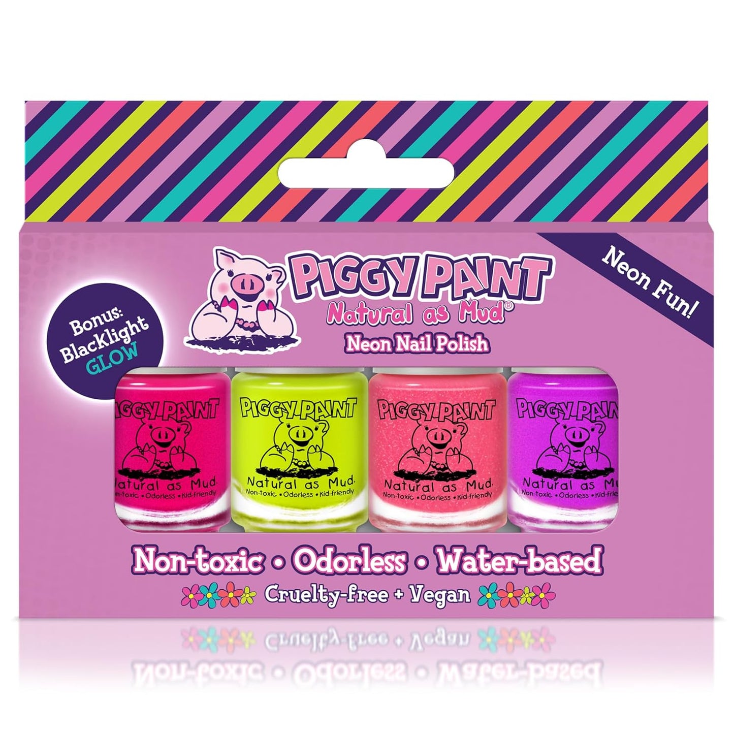 Piggy Paint 4 Polish Neon Box Set (Bonus: Blacklight Glow!)
