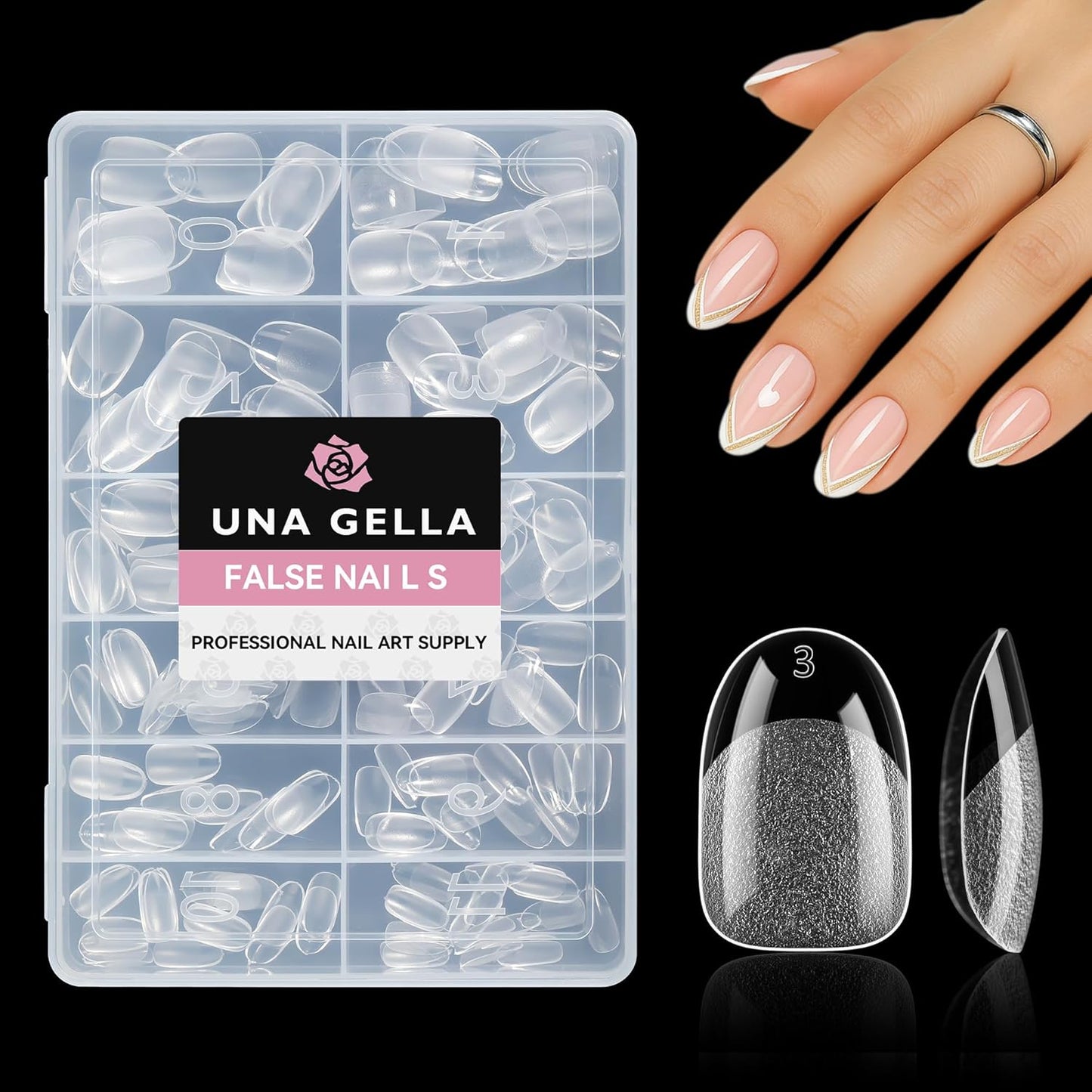 UNA GELLA Short Oval Round Nail Tips, Soft Gel Pre-shaped Half Matte Short Oval Gel Nail Tips Full Cover Acrylic Press on Fake Nails for Nail Extension Art DIY Nail Salon 216Pcs 12 Sizes